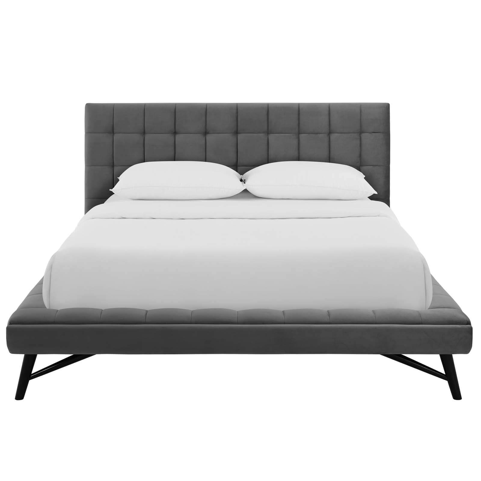 Julia Biscuit Tufted Velvet Queen Size Platform Bed