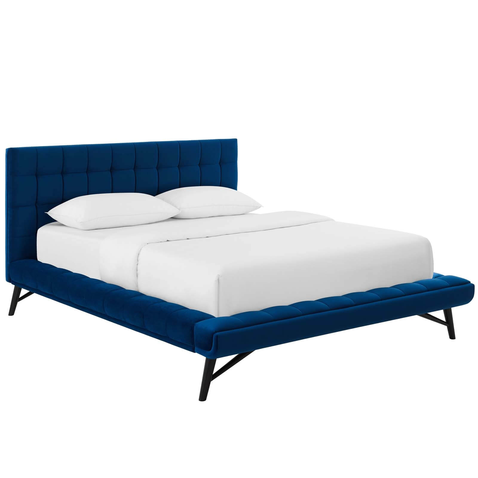 Julia Biscuit Tufted Velvet Queen Size Platform Bed
