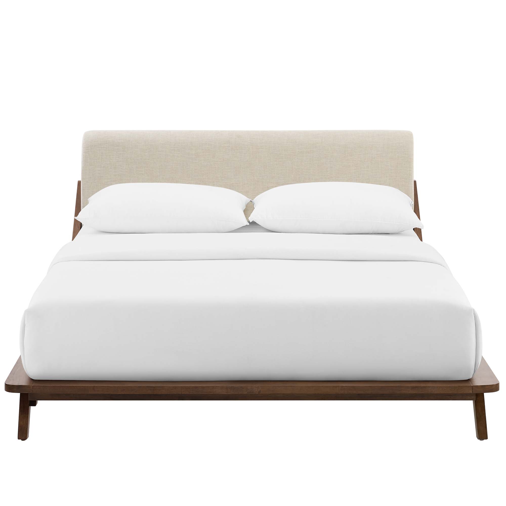 Modway Luella Queen Upholstered Fabric Platform Bed in Walnut White