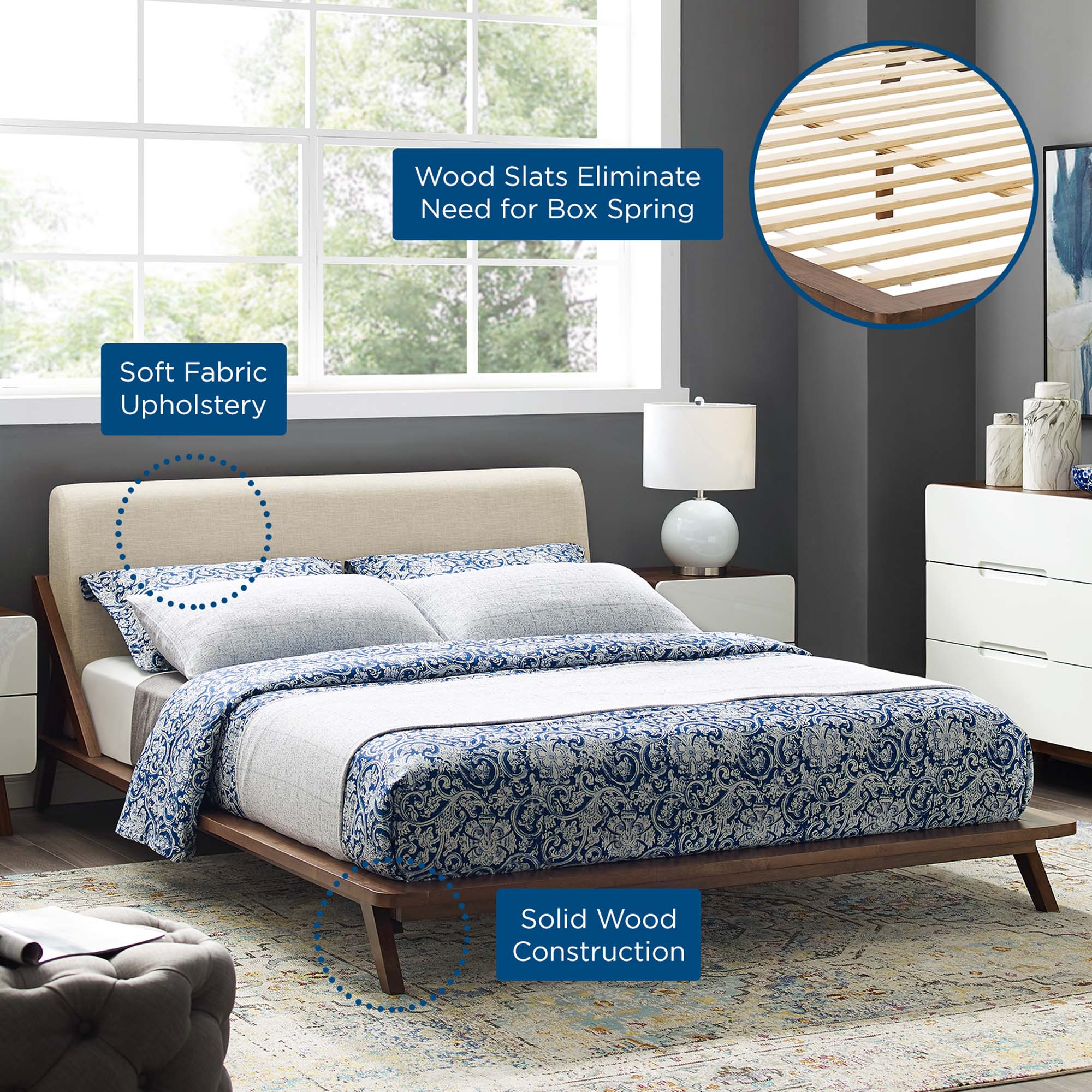 Modway Luella Upholstered Fabric Queen Sled Platform Bed