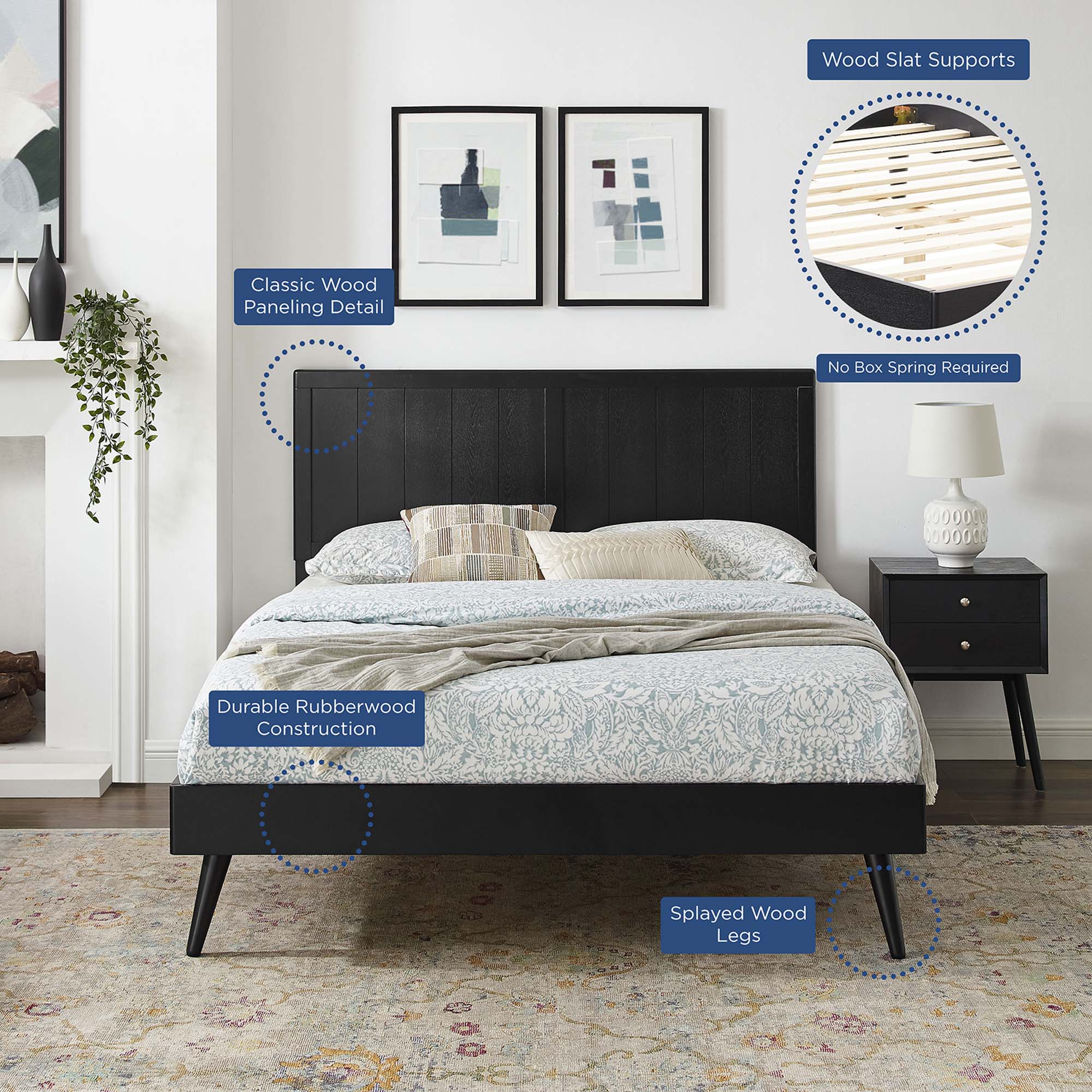 Alana Wood Queen Platform Bed With Splayed Legs
