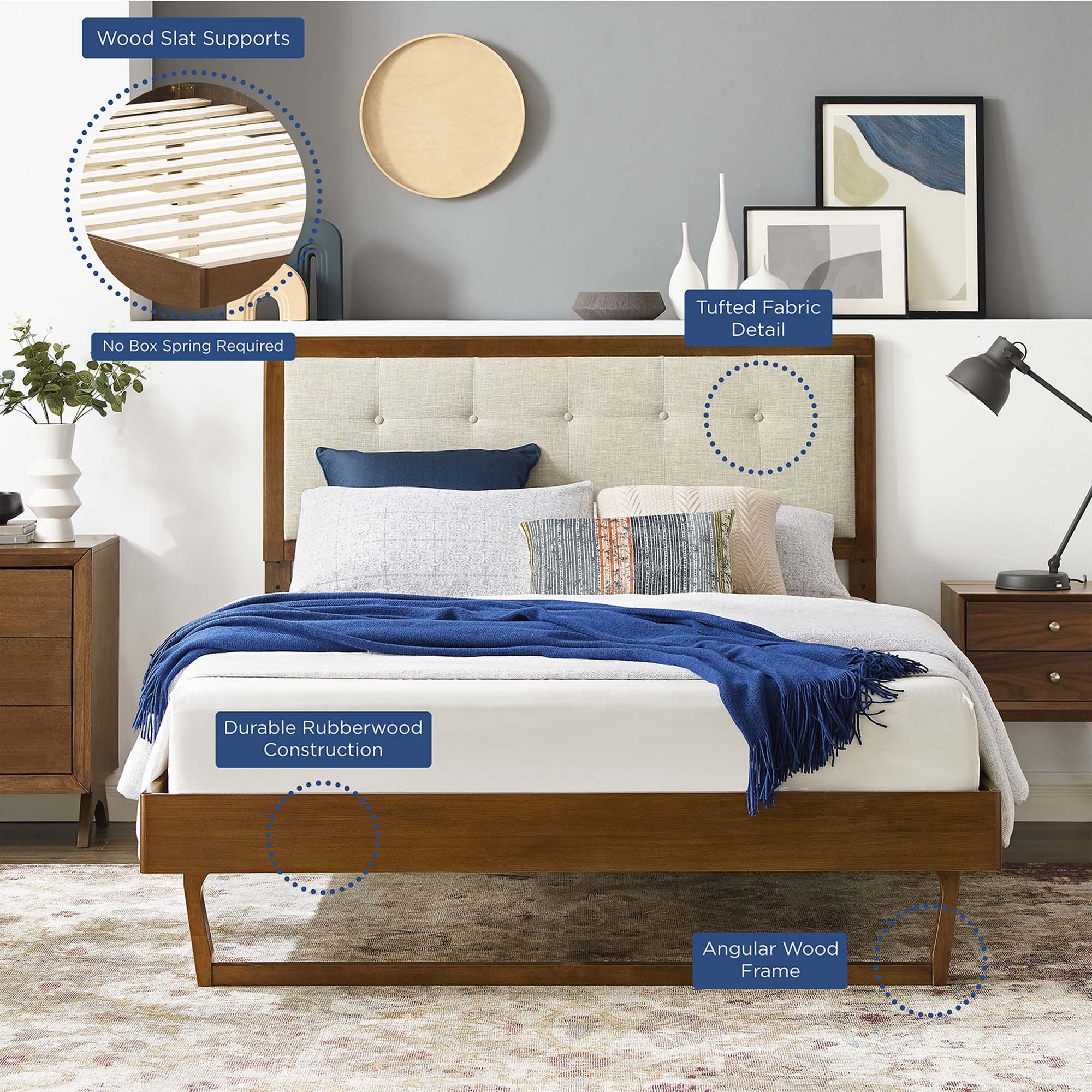 Willow Wood Queen Platform Bed With Angular Frame