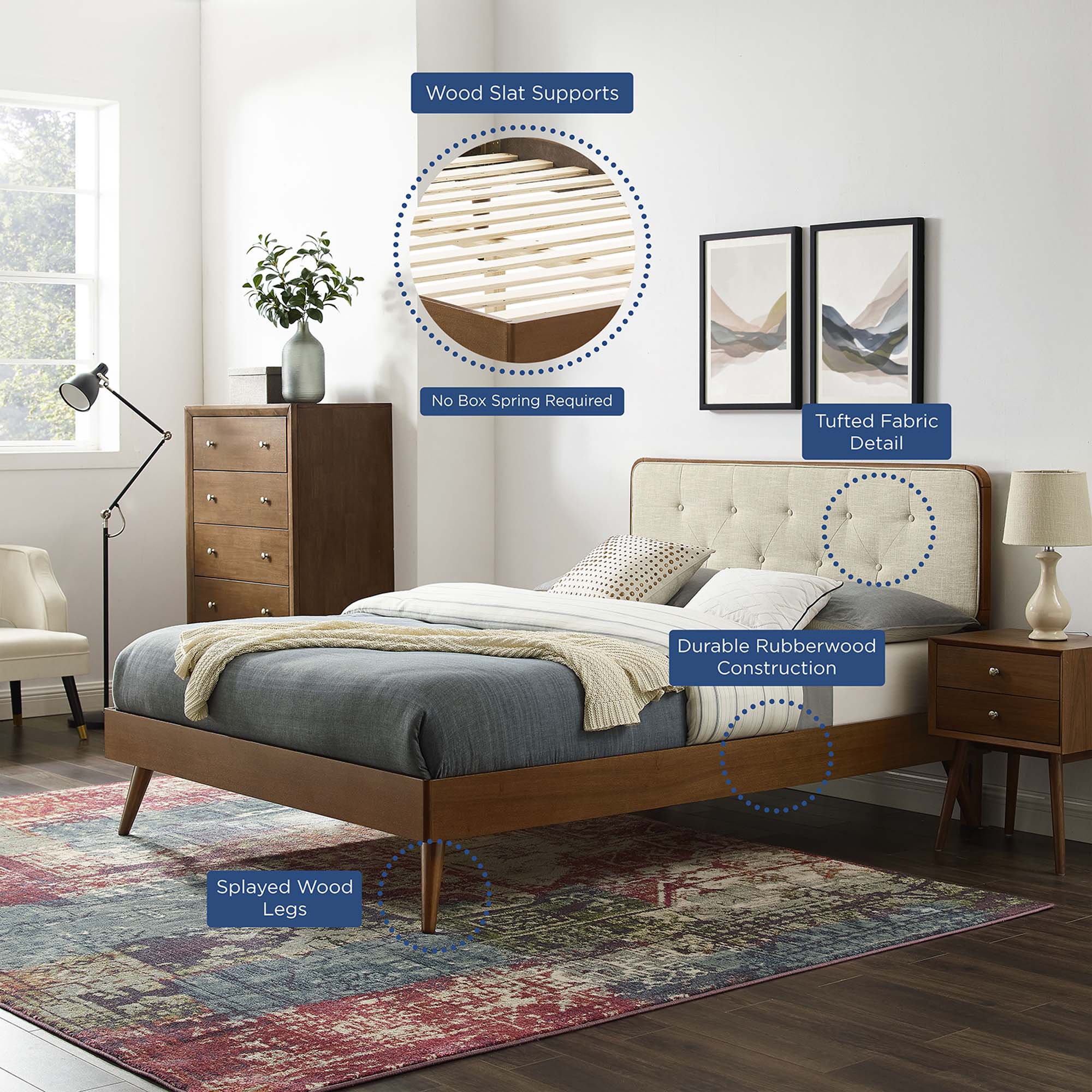 Bridgette Wood Queen Platform Bed With Splayed Legs
