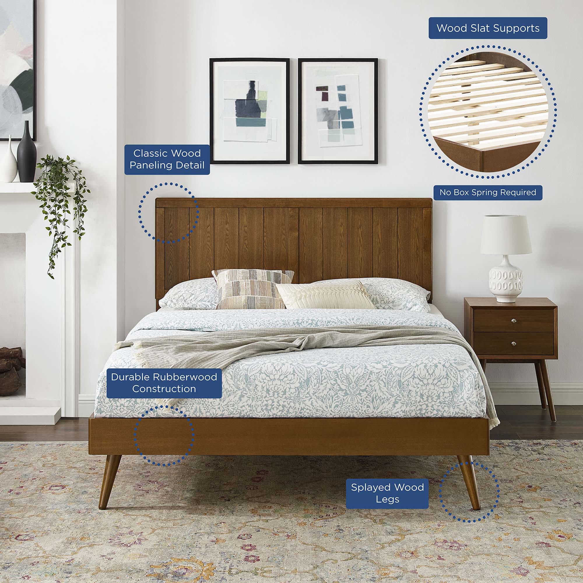 Alana Wood Full Platform Bed With Splayed Legs