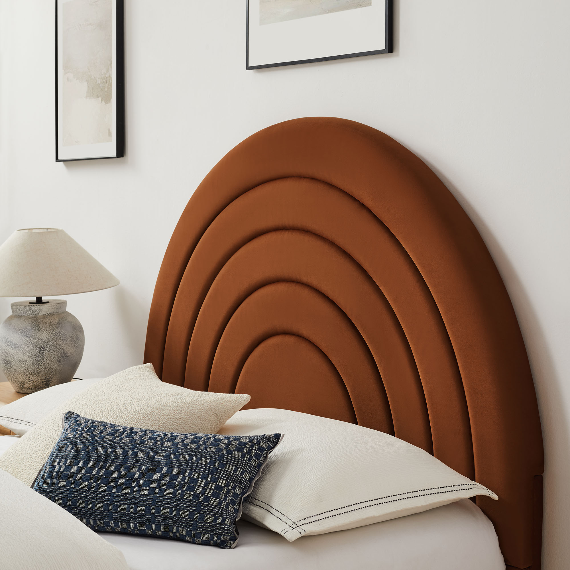  Upholstered Double Bed Frame with Soft Arch Shaped