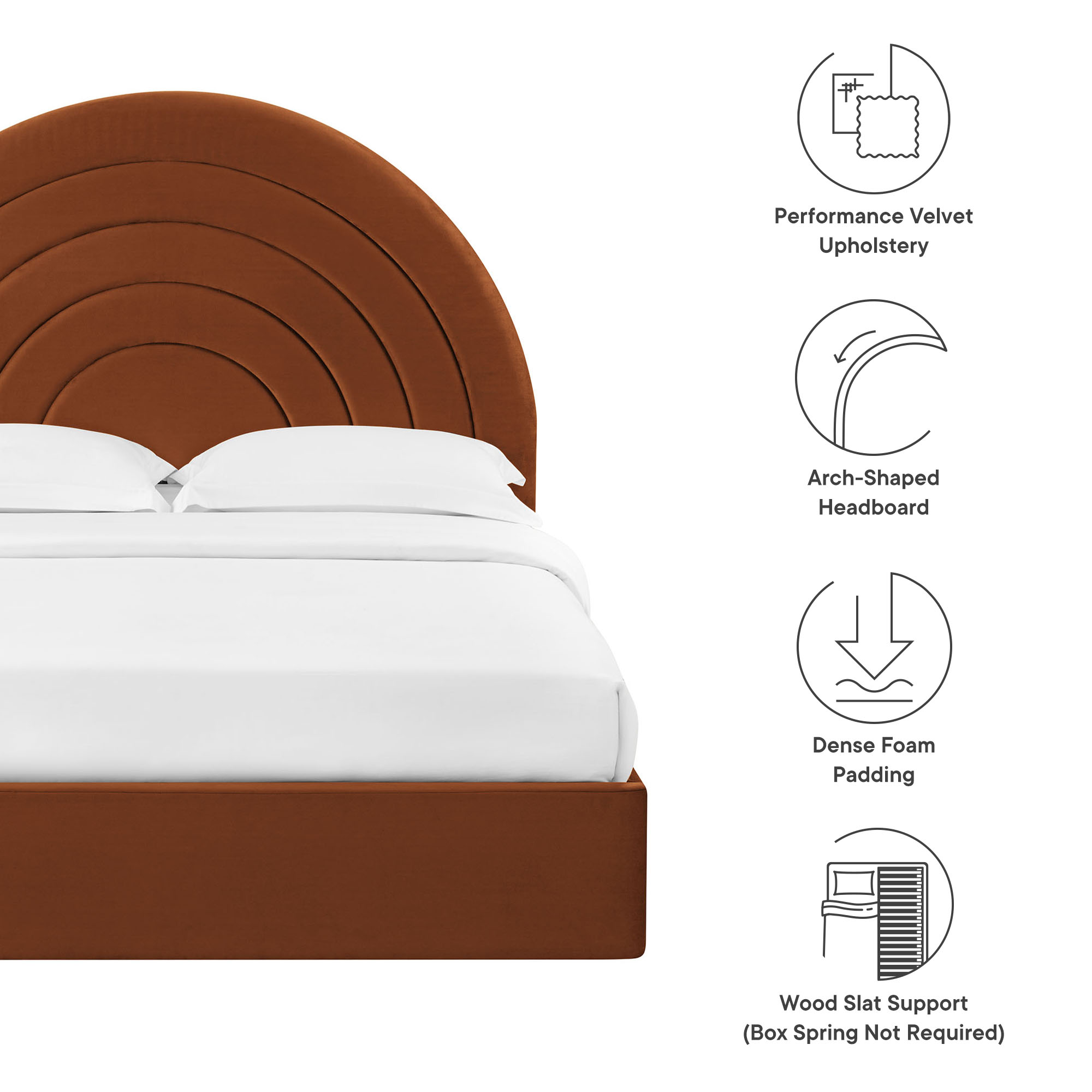 Arch Shaped Padded Headboard – Plinth Base Platform Bed Frame