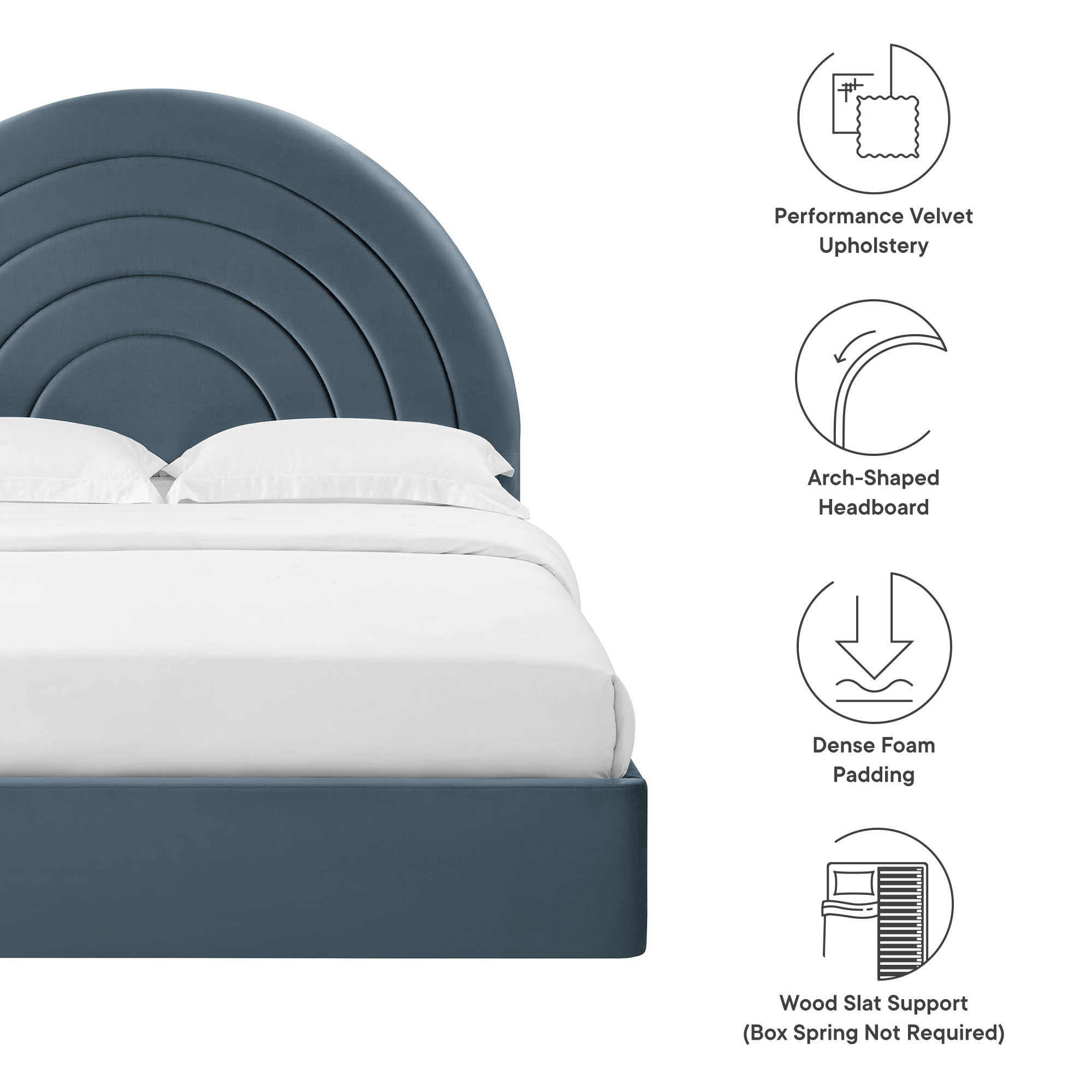 Solana Arched Performance Velvet Queen Platform Bed
