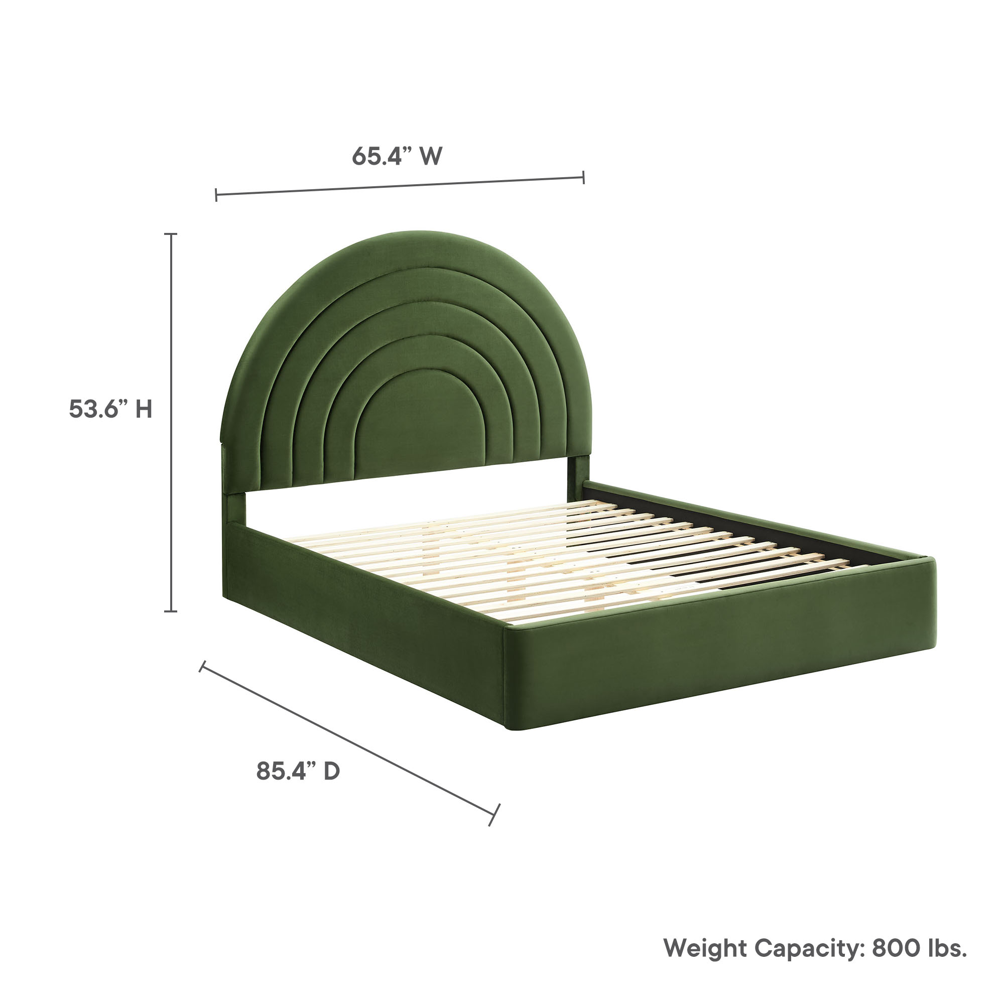Solana Arched Performance Velvet Twin Platform Bed in Moss Green