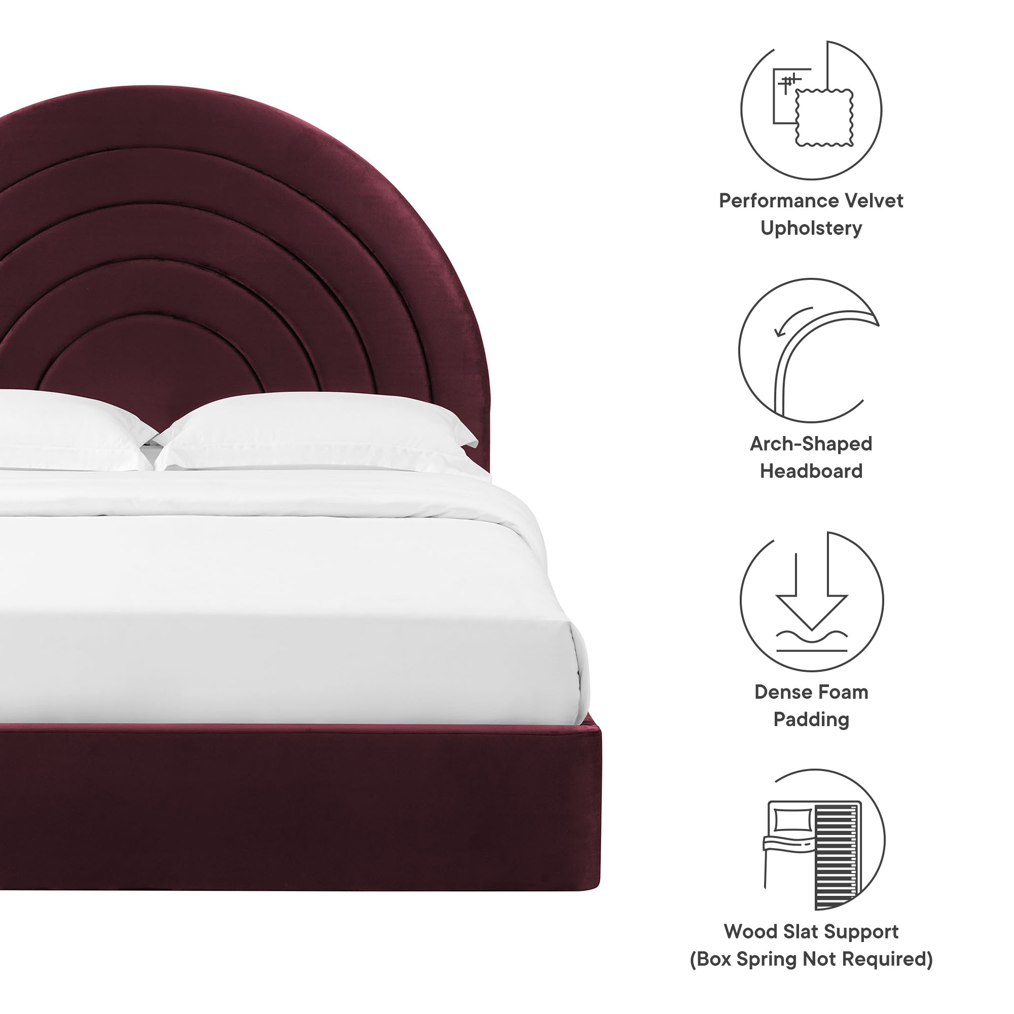 Solana Arched Performance Velvet Queen Platform Bed
