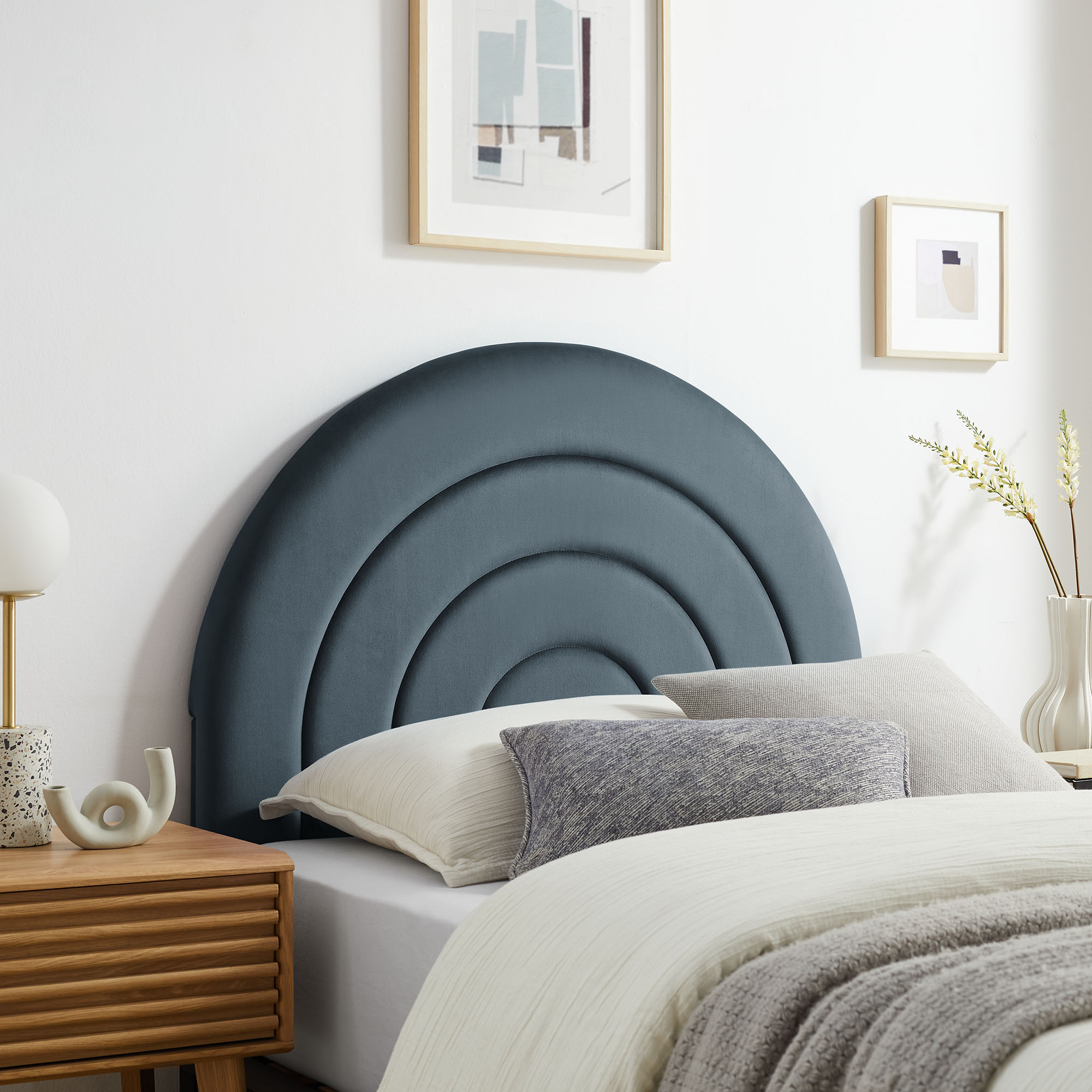 Modway Solana Soft Arch Shaped Round Queen Headboard in Cadet Blue