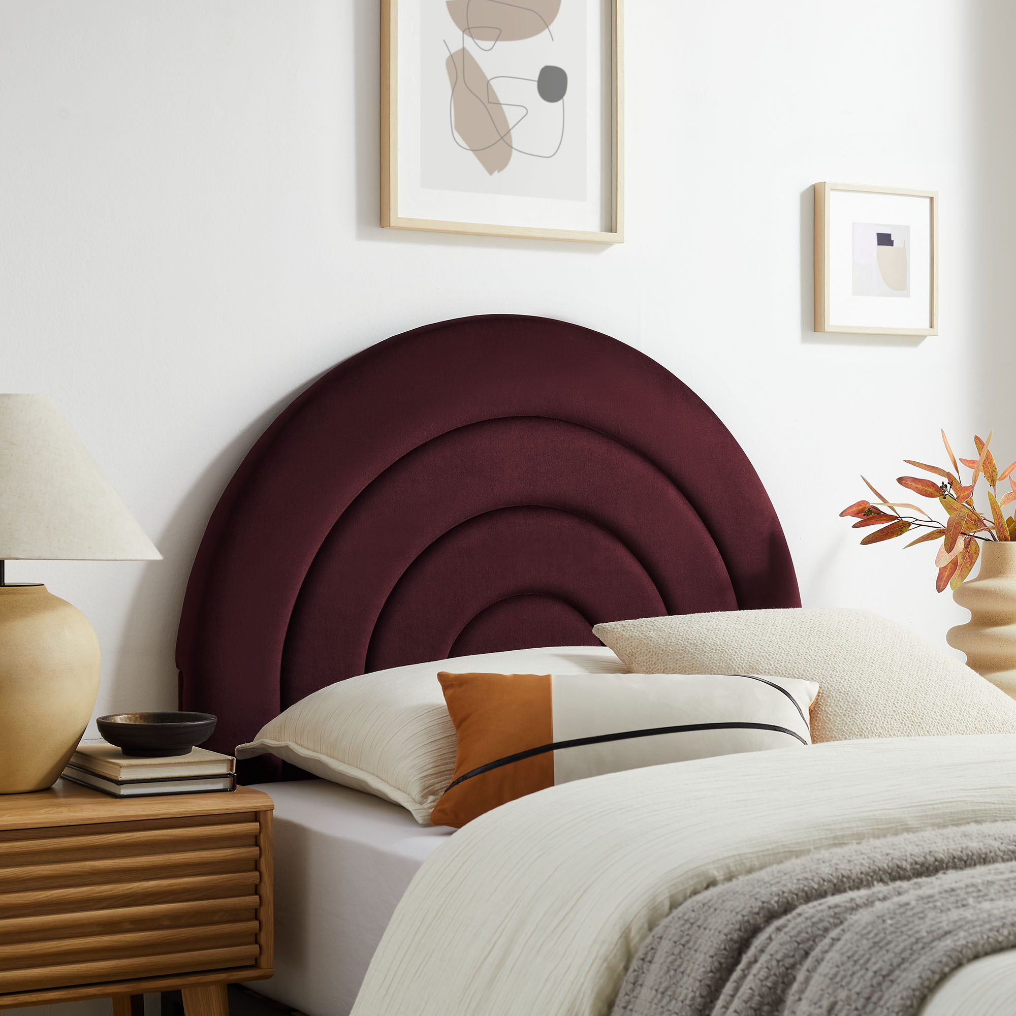Modway Solana King Size Performance Velvet Platform Bed in Mulberry 