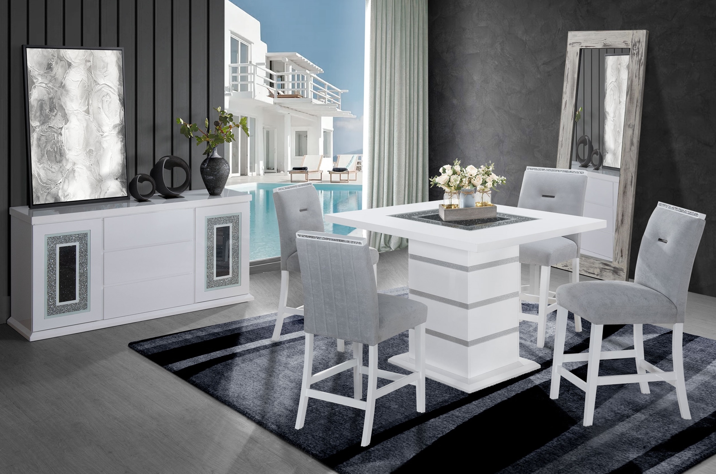 Monaco Wood Square Dining Bar Set