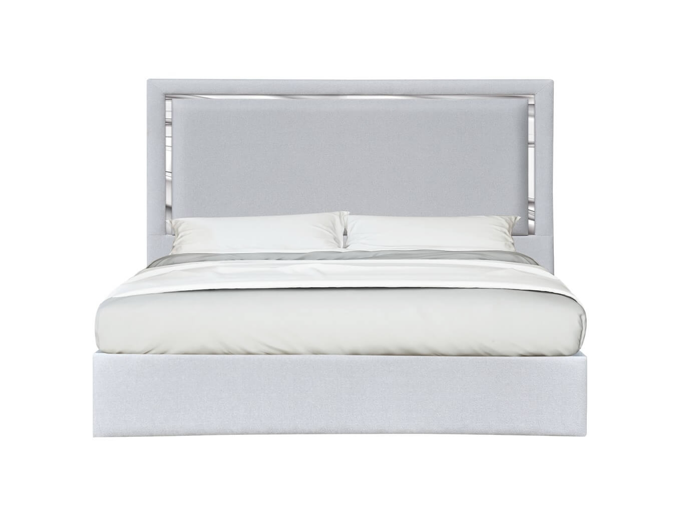 Monet Fabric Platform Queen Size Bed w/Mirrored Trim