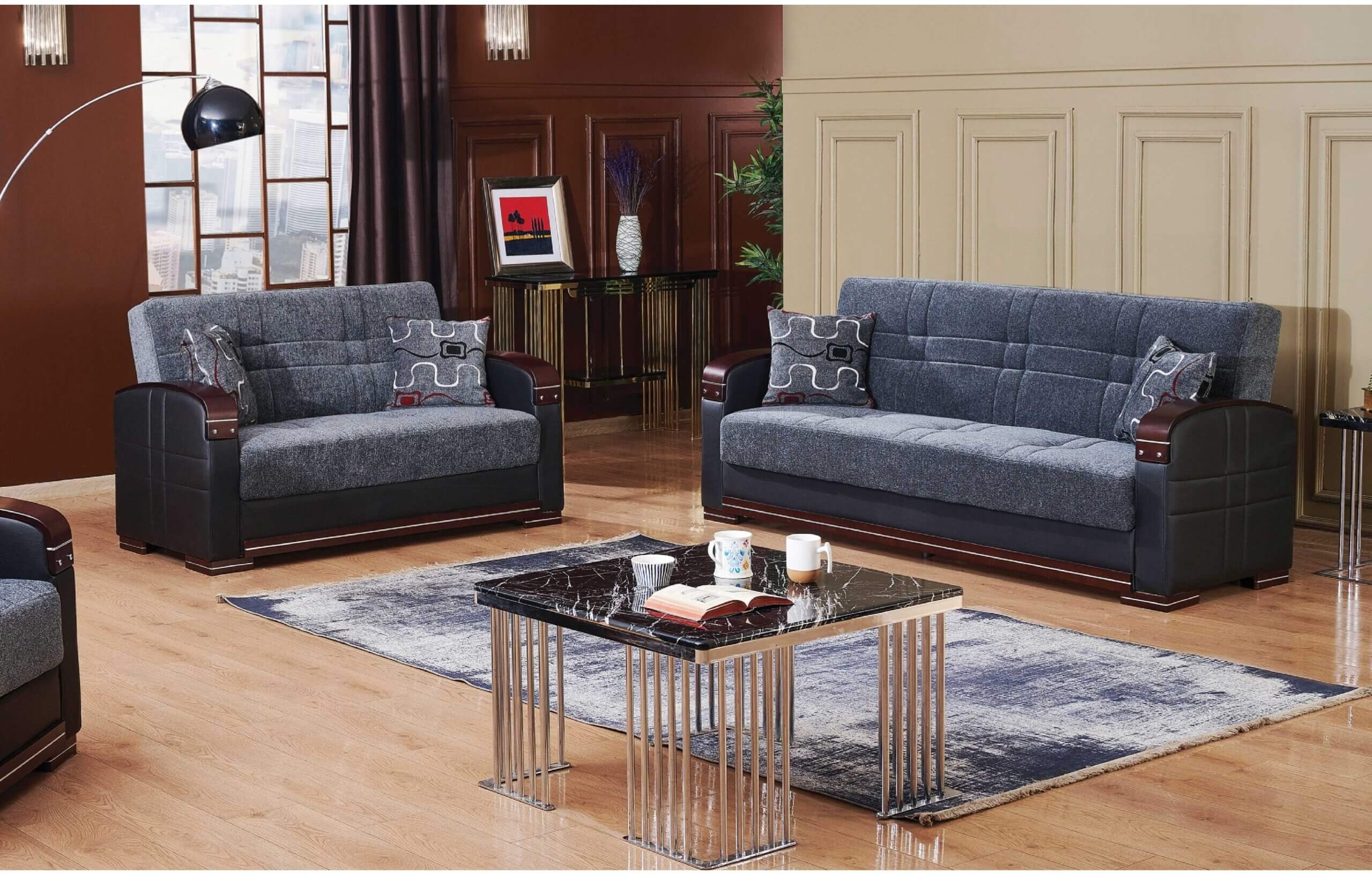 Montana Fabric/Leatherette Storage Sleeper Loveseat