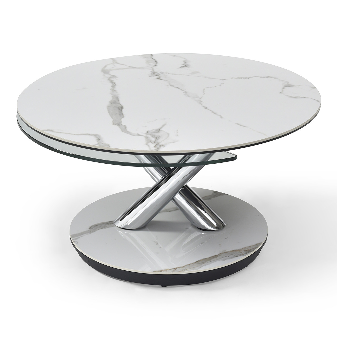 Moon Glass/Marble Dual Swivel Top Coffee Table