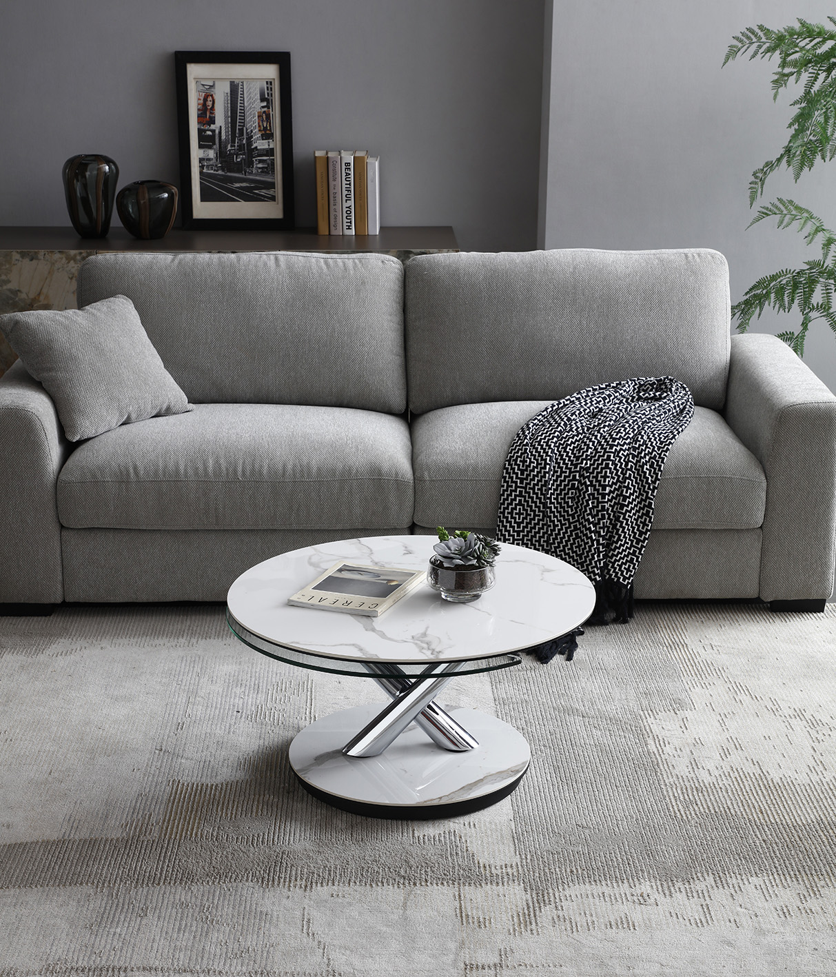 Moon Glass/Marble Dual Swivel Top Coffee Table