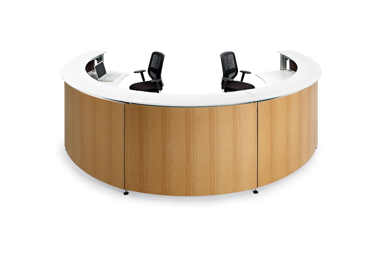 Informa U- Shaped White Countertop And Oak Wood Reception Desk