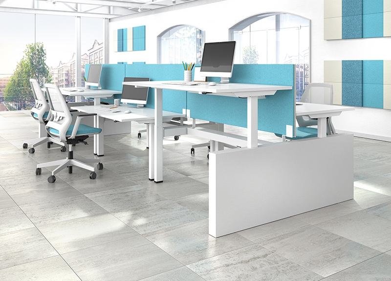 Motion 70.8" Electric 2 Columns Adjustable Office 2-Desk Bench w/One Open Metal Leg