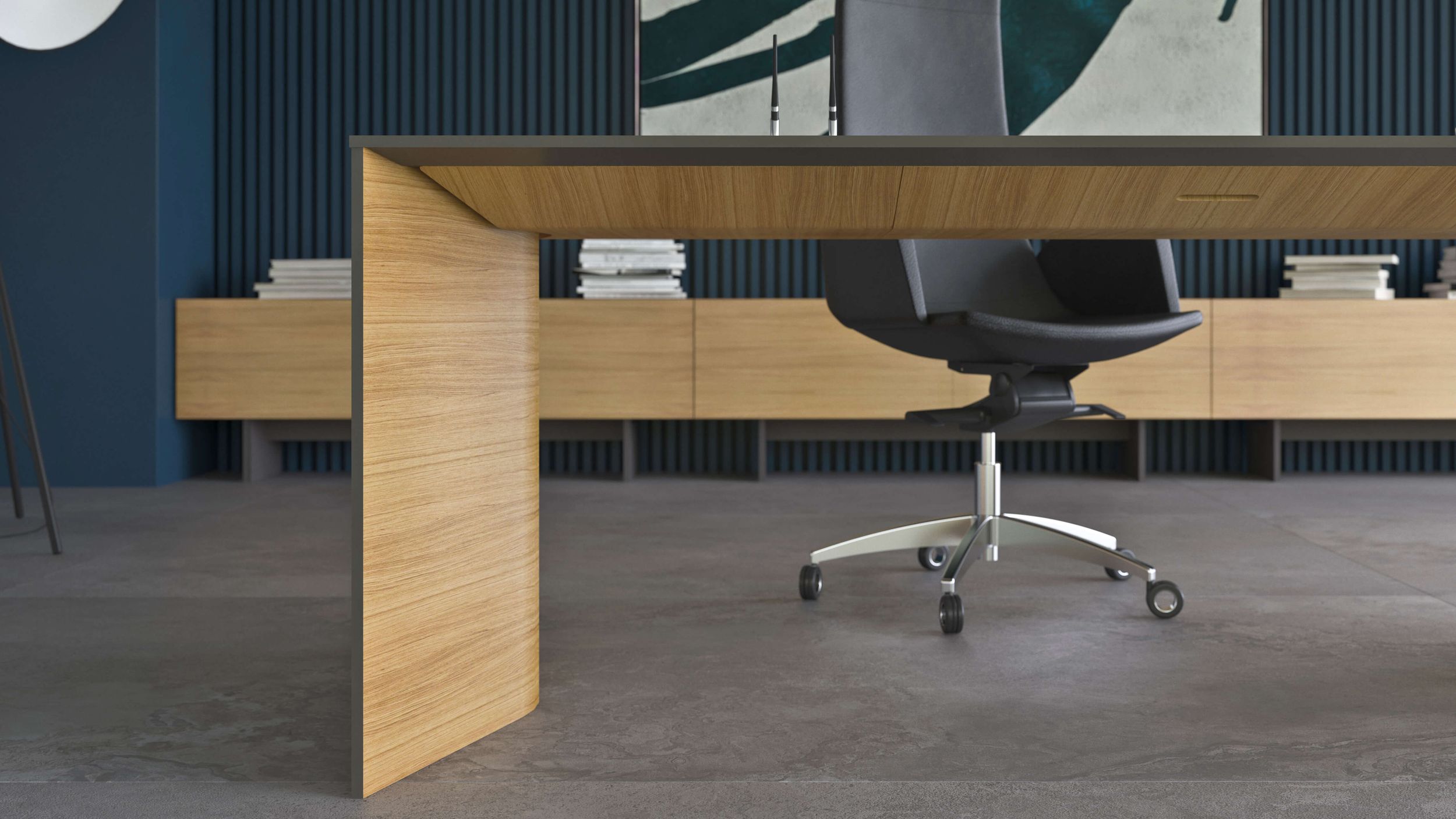 Move 70.8" Executive Fixed Desk w/Fixed Pedestal, Built-in Power Socket Block, Grommet, Cover for Power Socket & Qi Wireless Charging