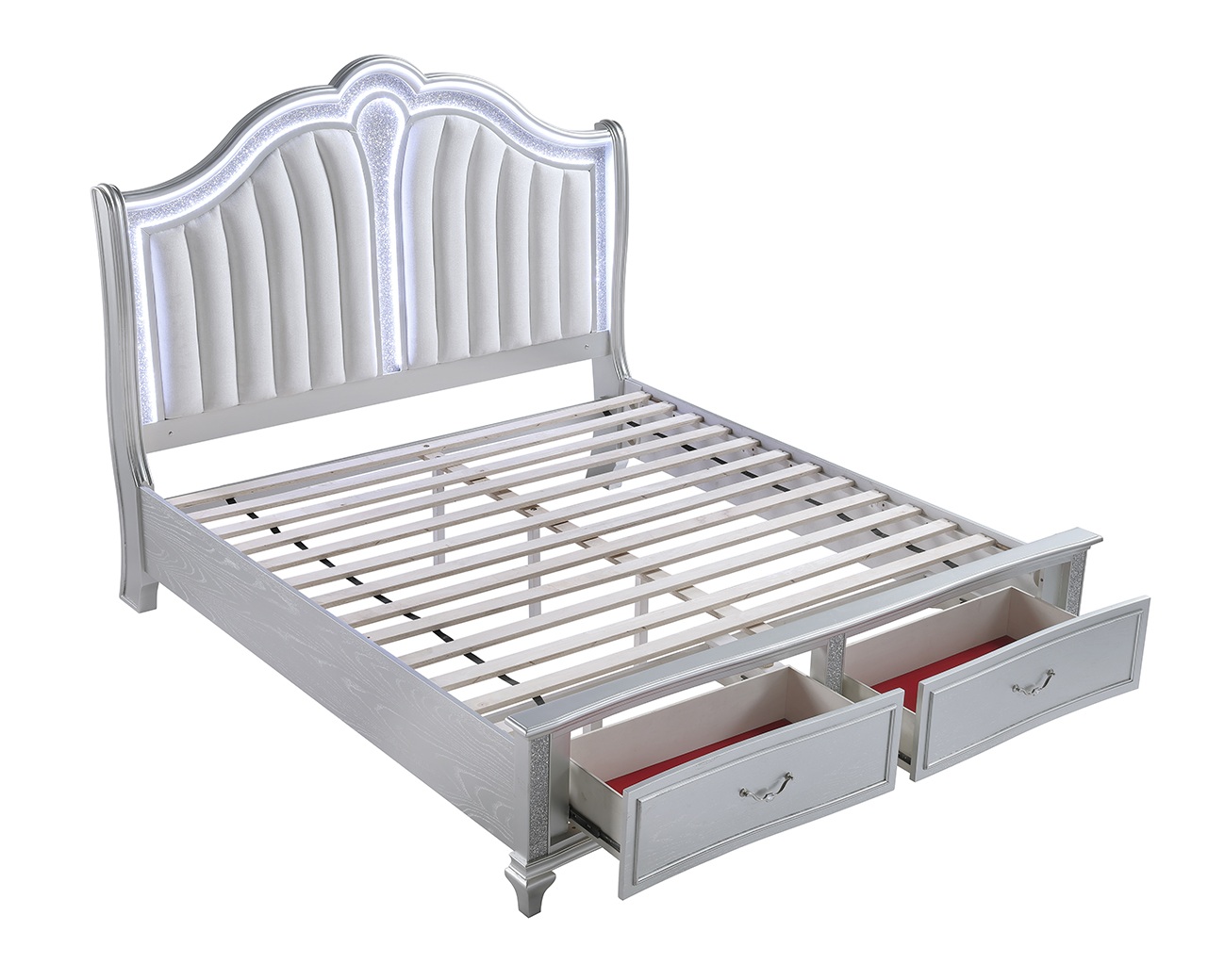 Mystic Wood Panel Storage Bed w/LED Light, King Size