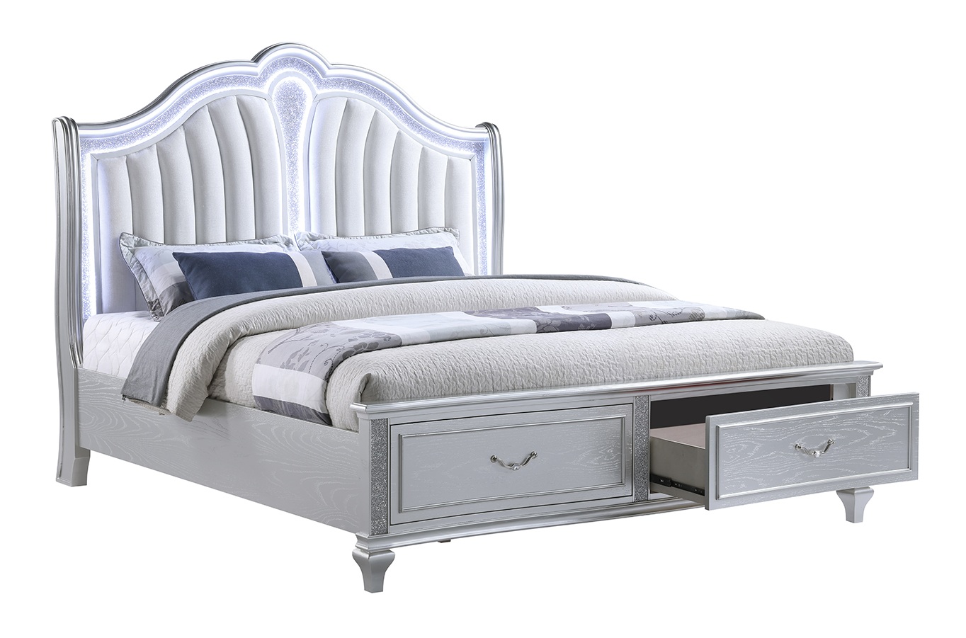 Mystic Wood Panel Storage Bed w/LED Light, Queen Size
