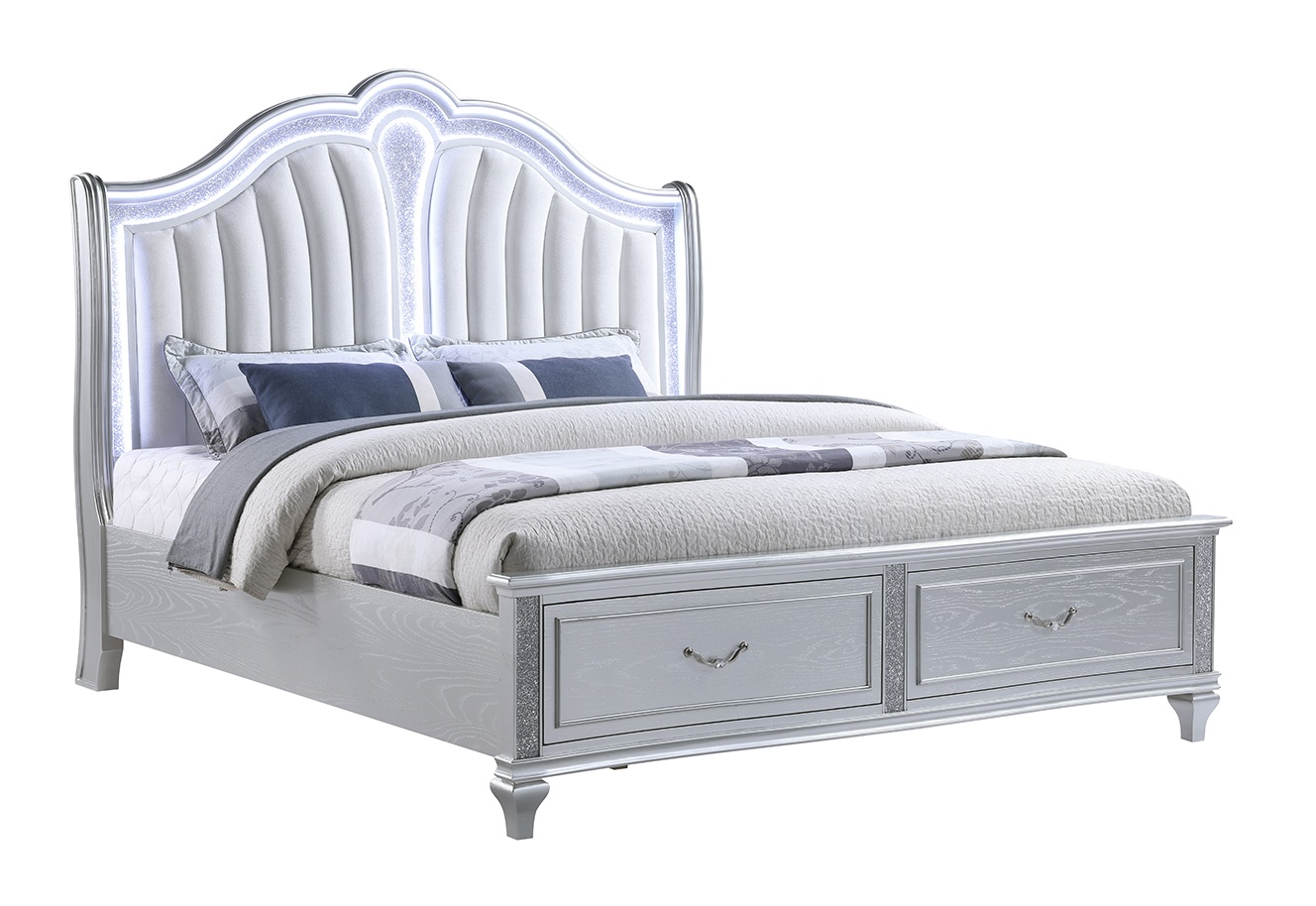 Mystic Wood Panel Storage Bed w/LED Light, King Size