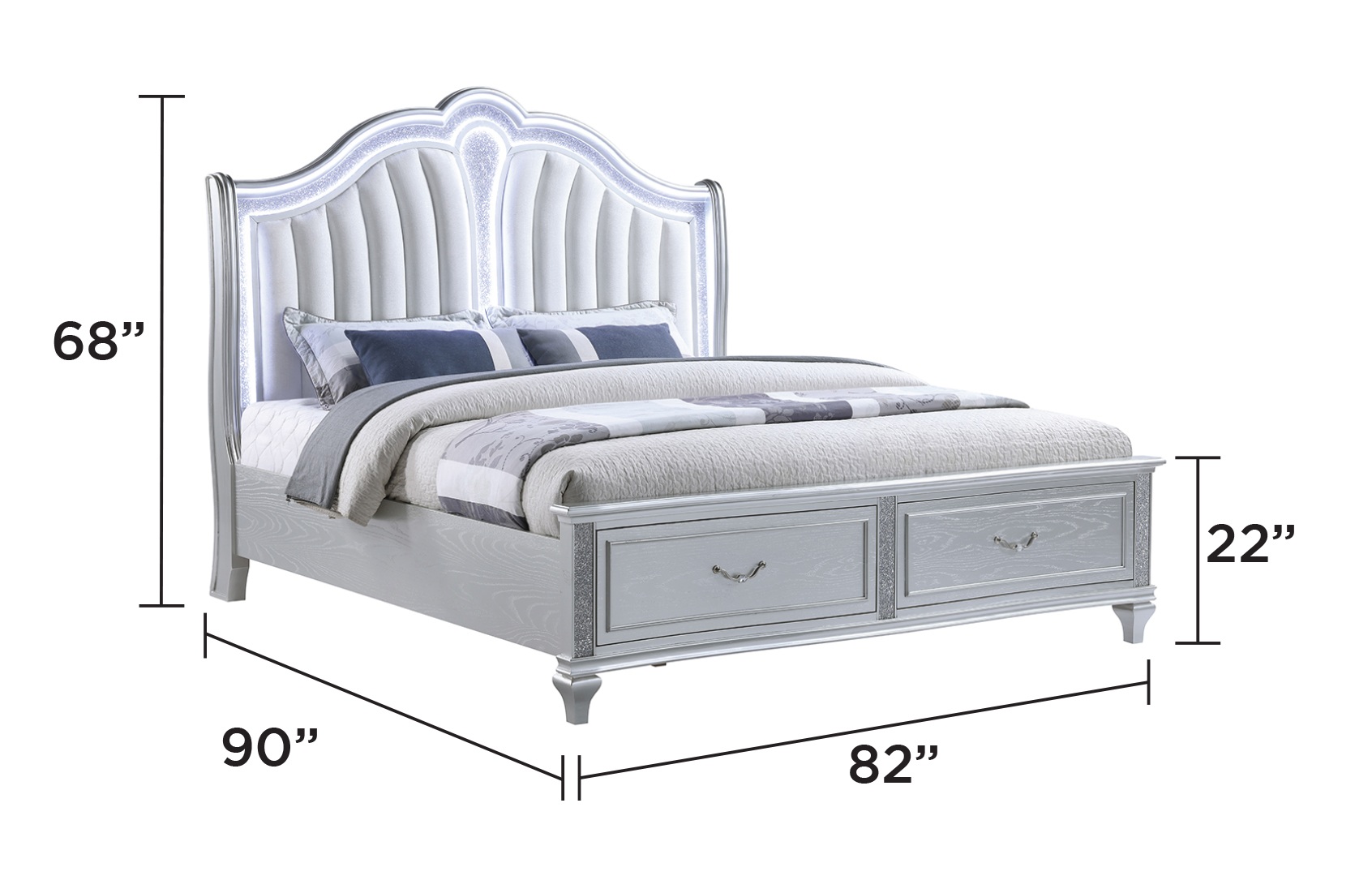 Mystic Wood Panel Storage Bed w/LED Light, King Size