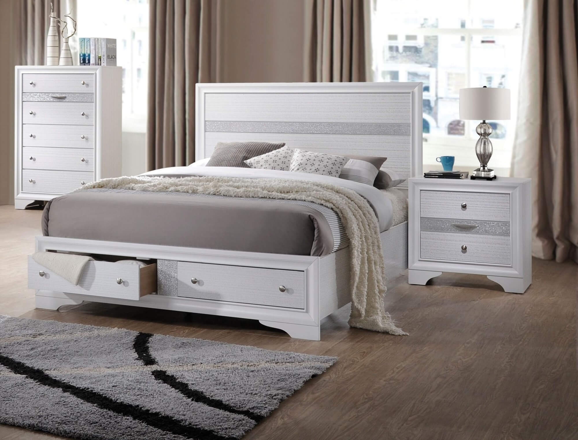 Naima Wood/Wood Veneer Storage Platform Bed, Eastern King Size
