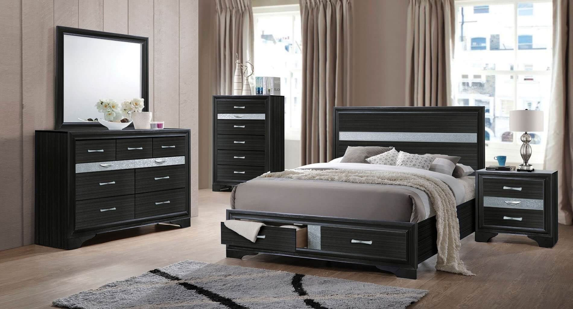 Naima Wood/Wood Veneer Storage Platform Bedroom Set