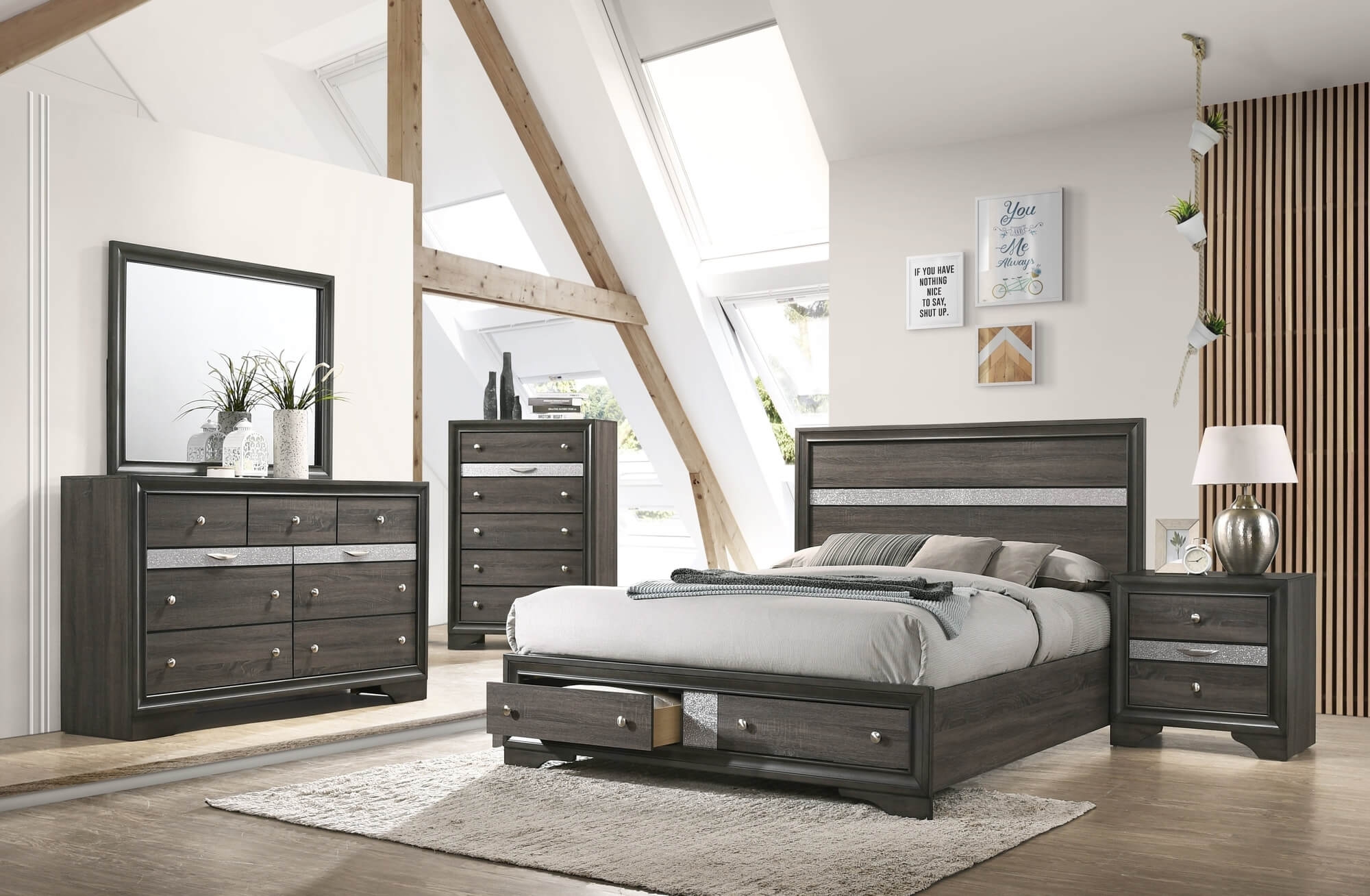 Naima Wood/Wood Veneer Storage Platform Bedroom Set