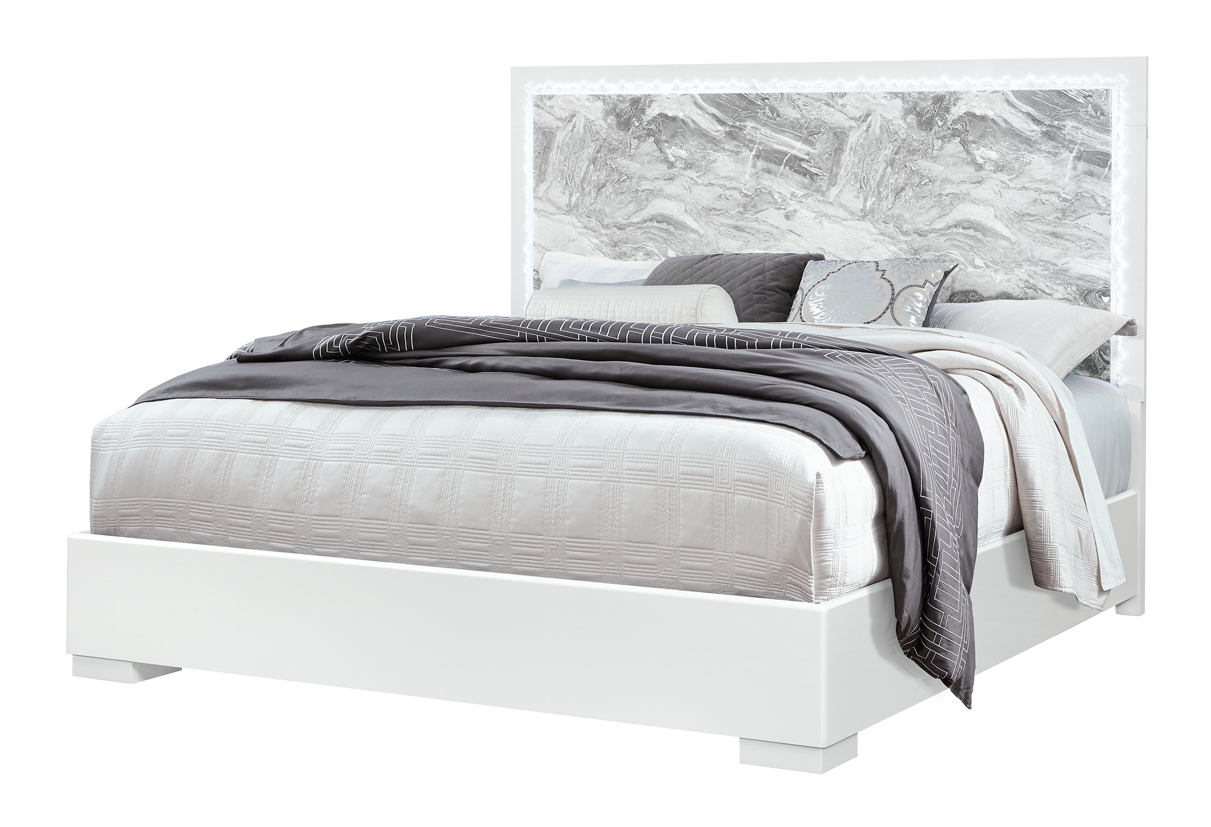 Naomi Platform Bedroom Set with LED and Marble Headboard