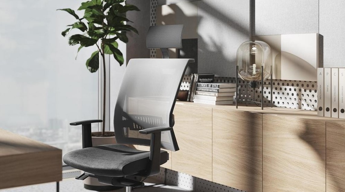Eva.II Executive Chair w/Lumbar Support & Soft PU Headrest, Black Plastic Chair Body, Synchro Mechanism (Plastic Base w/Fibreglass)
