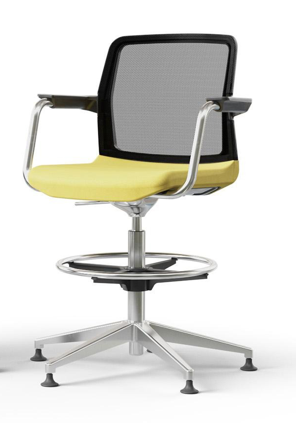 Wind Low Mesh Back Fabric Swivel Chair w/Plastic Armrests, Fixed Base & Footring