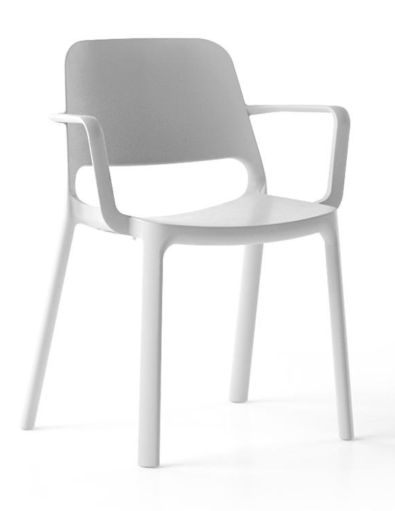 Polytone O Set of 4 Legs Plastic Chairs w/Armrests & Transparent Soft Plastic Glides
