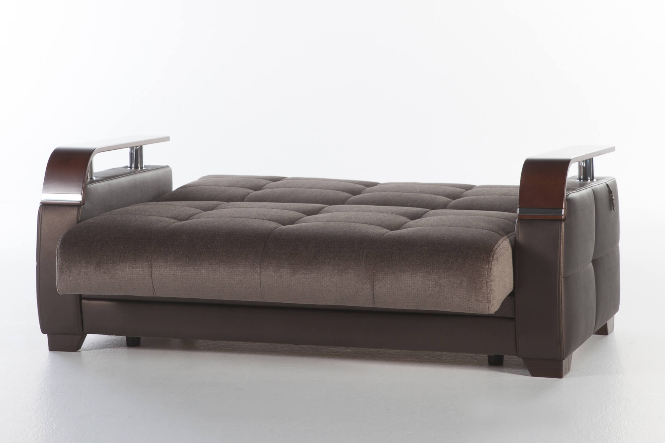 Natural Fabric/PU Storage Sleeper Loveseat w/Wooden Armrests