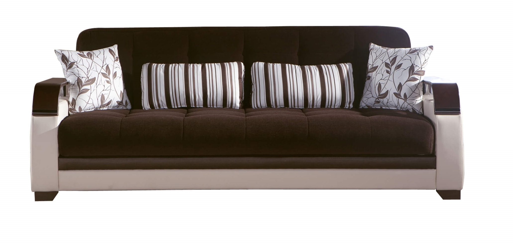 Natural Fabric/PU Storage Sleeper Sofabed w/Wooden Armrests