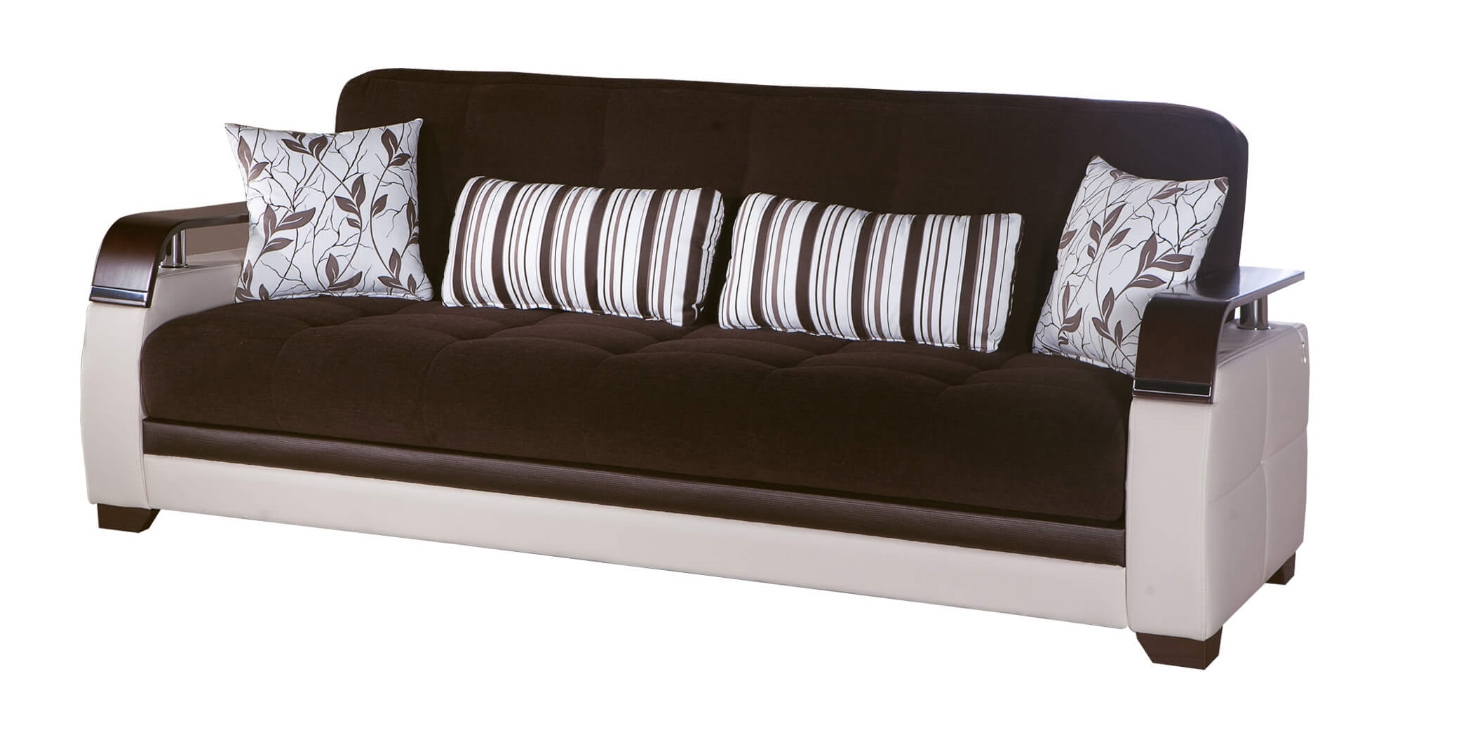 Natural Fabric/PU Storage Sleeper Sofabed w/Wooden Armrests