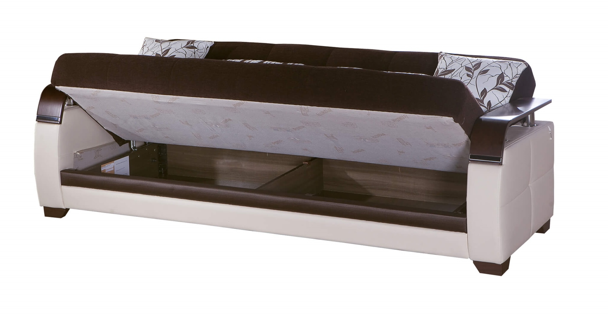 Natural Fabric/PU Storage Sleeper Sofabed w/Wooden Armrests