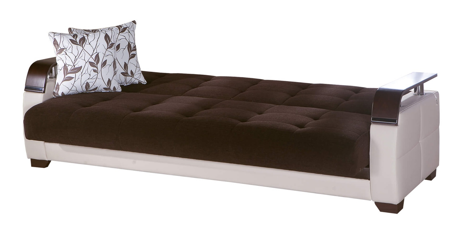 Natural Fabric/PU Storage Sleeper Sofabed w/Wooden Armrests