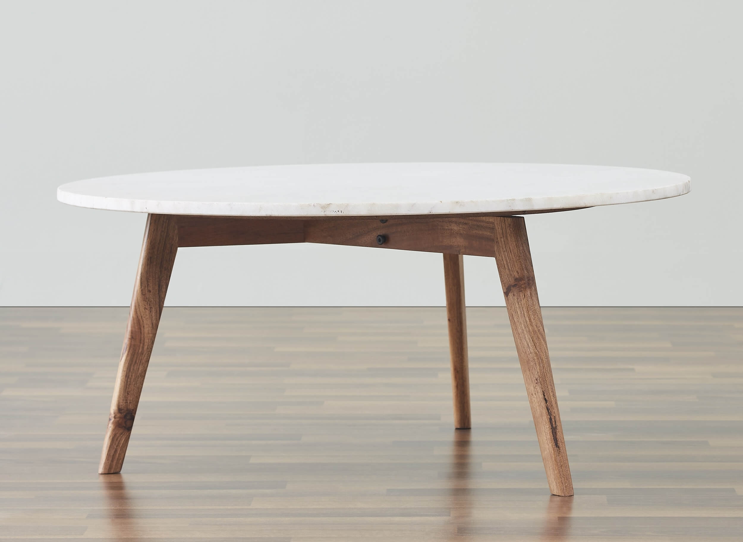 Nero Authentic Marble Round Coffee Table w/ Wood Legs