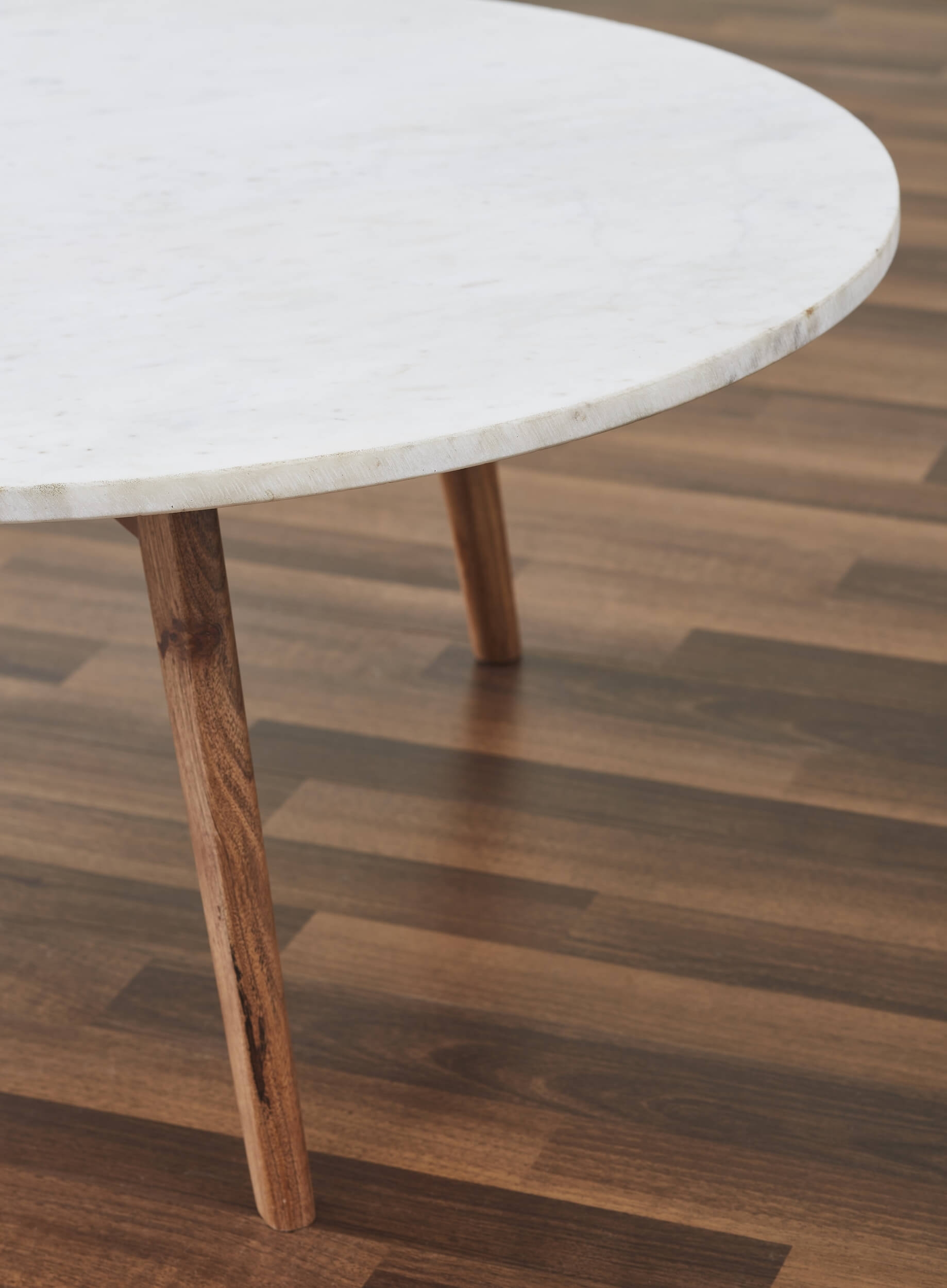 Nero Authentic Marble Round Coffee Table w/ Wood Legs