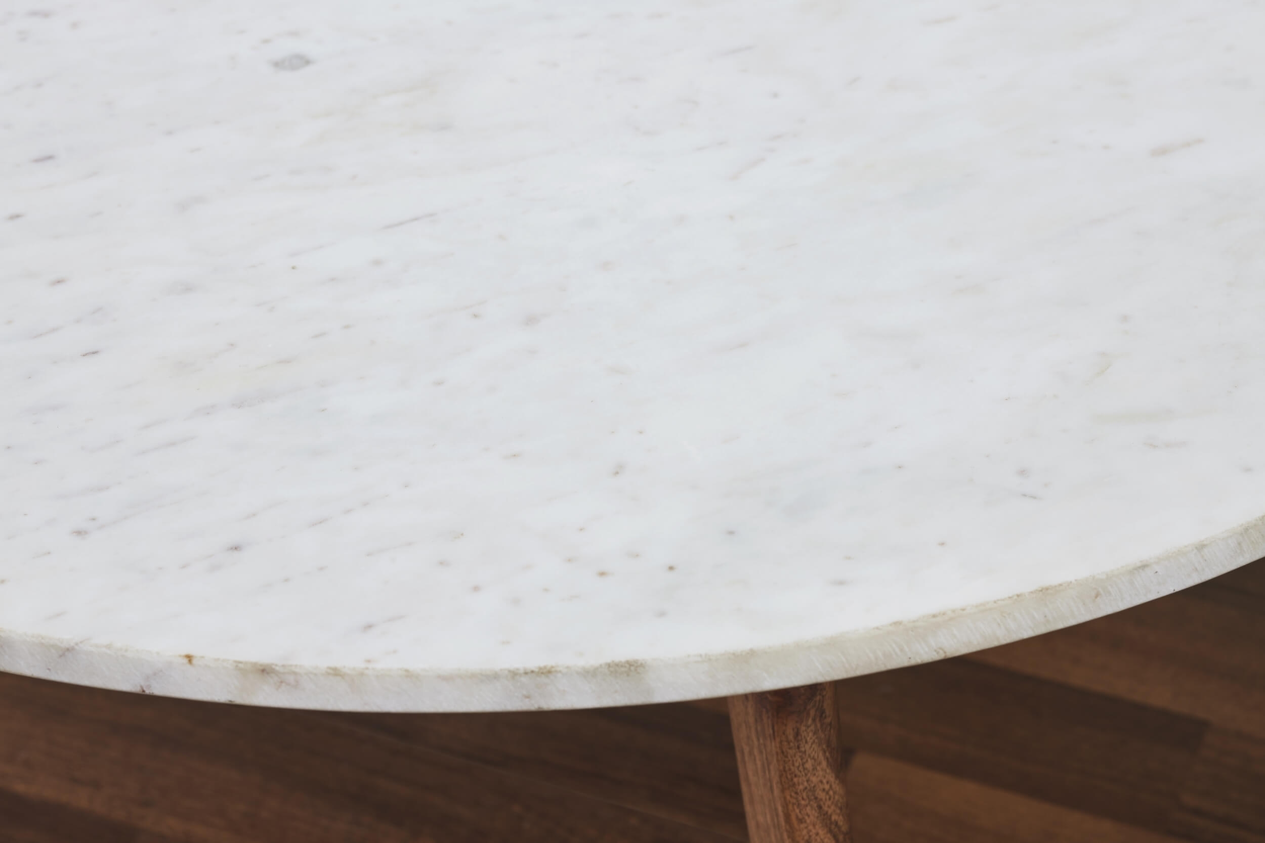 Nero Authentic Marble Round Coffee Table w/ Wood Legs