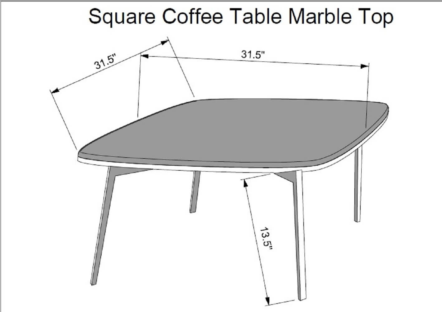 Nero Authentic Marble Square Coffee Table w/ Wood Legs