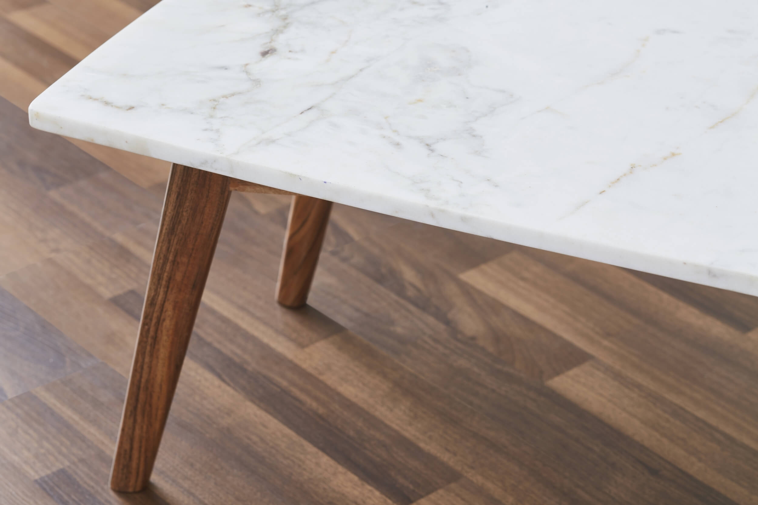 Nero Authentic Marble Rectangle Coffee Table w/ Wood Legs