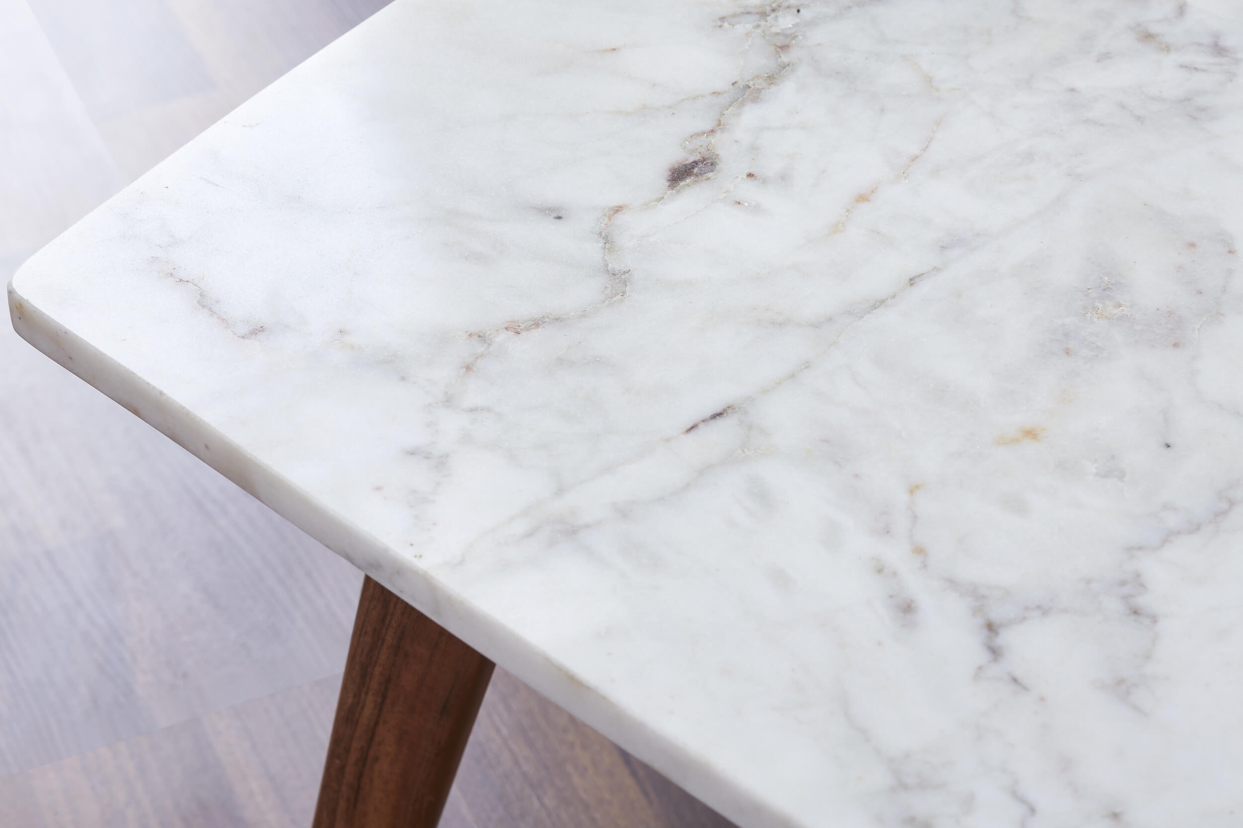 Nero Authentic Marble Rectangle Coffee Table w/ Wood Legs