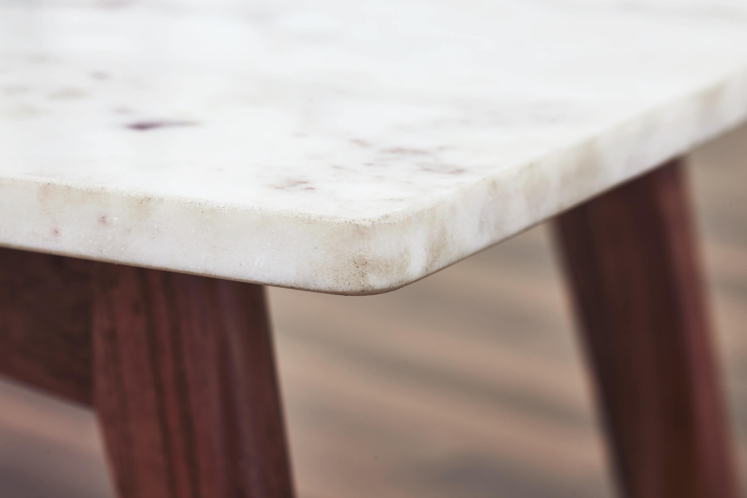 Nero Authentic Marble Rectangle Coffee Table w/ Wood Legs