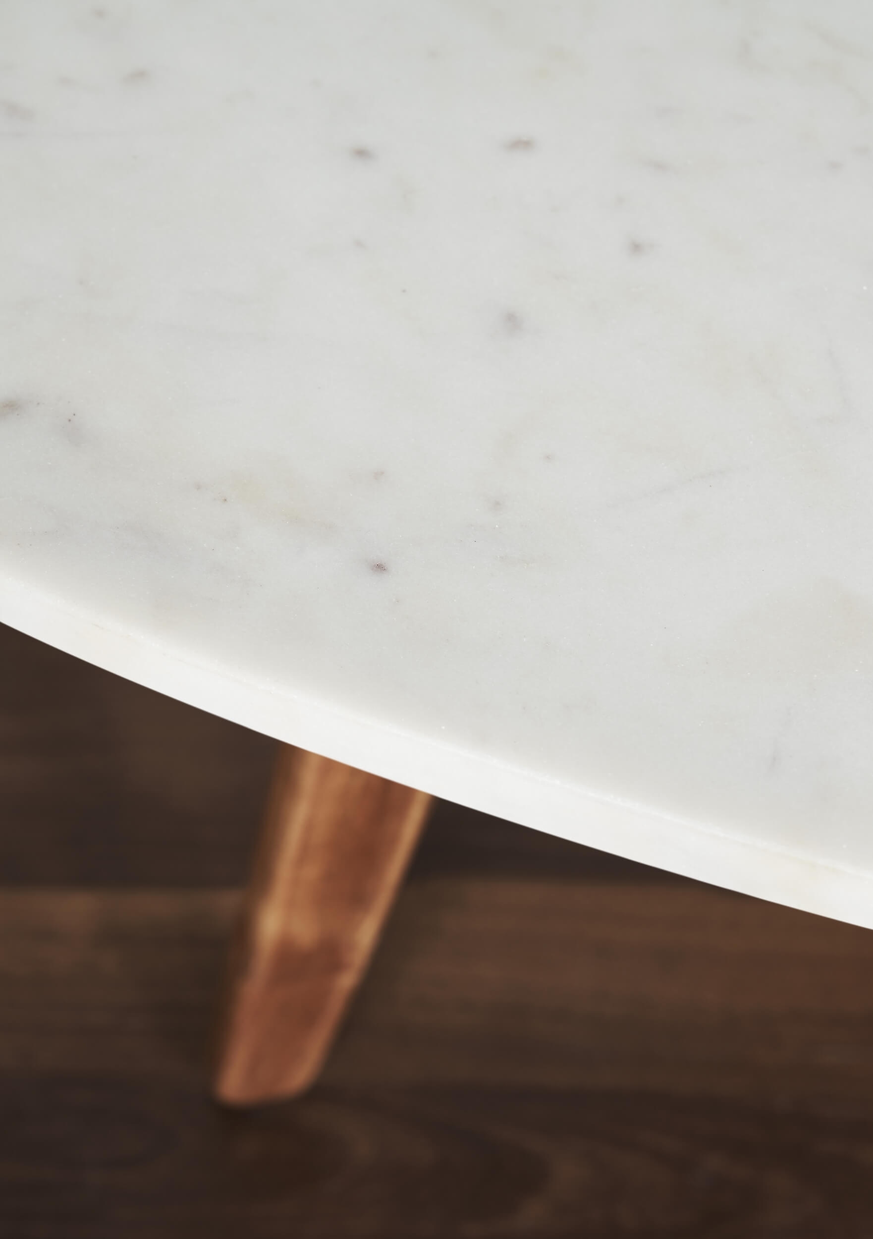Nero Authentic Marble Triangular Coffee Table w/ Wood Legs