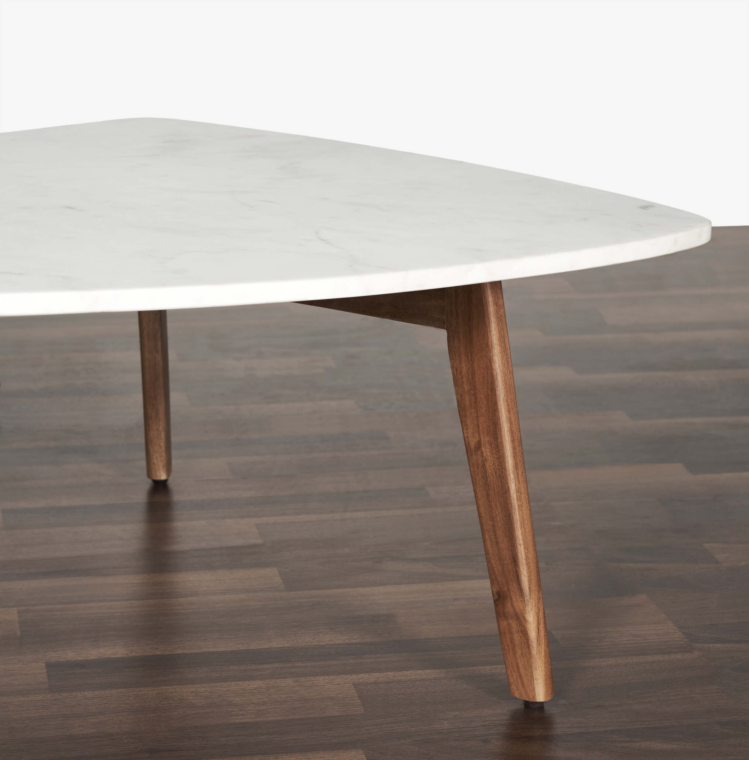 Nero Authentic Marble Triangular Coffee Table w/ Wood Legs