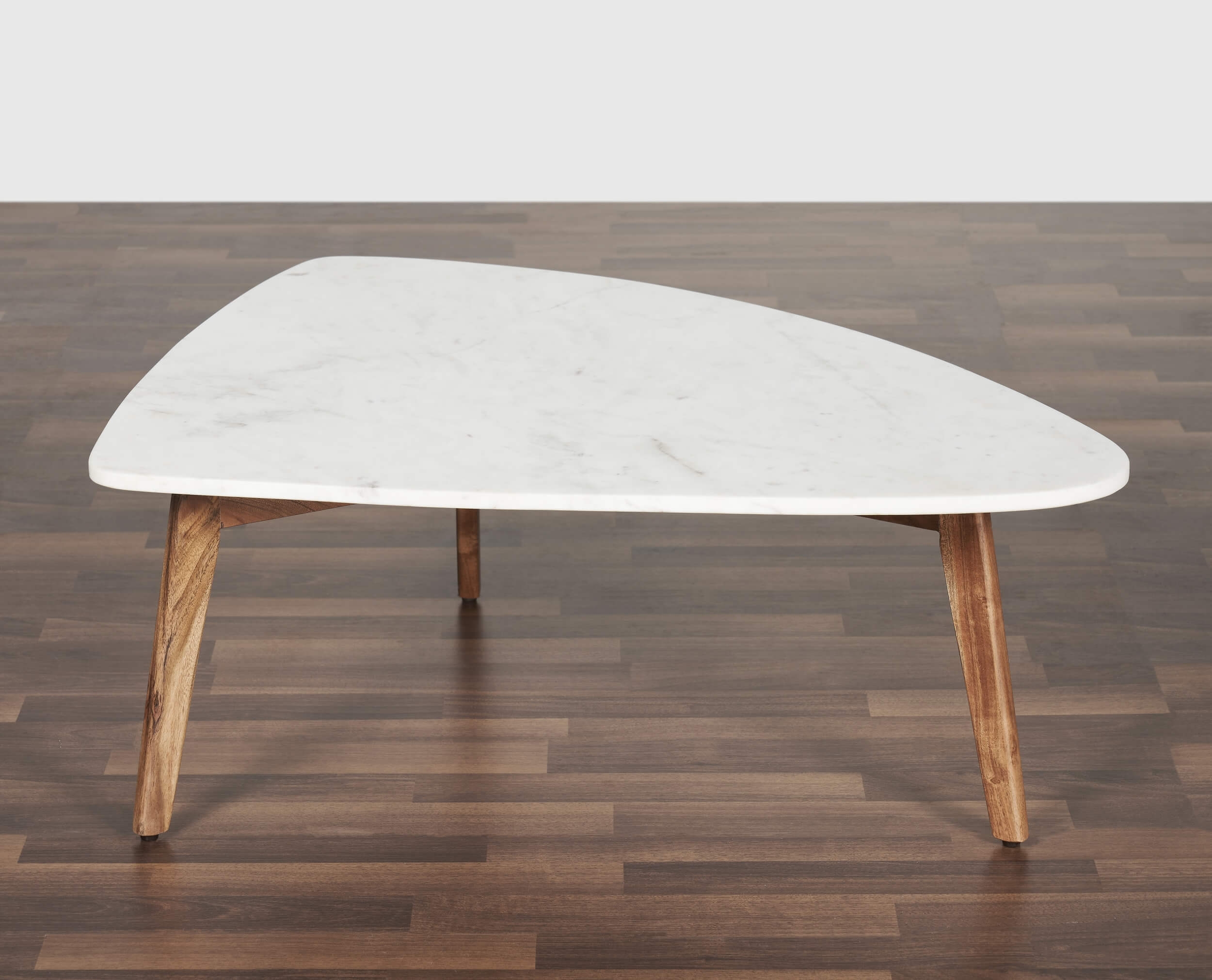 Nero Authentic Marble Triangular Coffee Table w/ Wood Legs