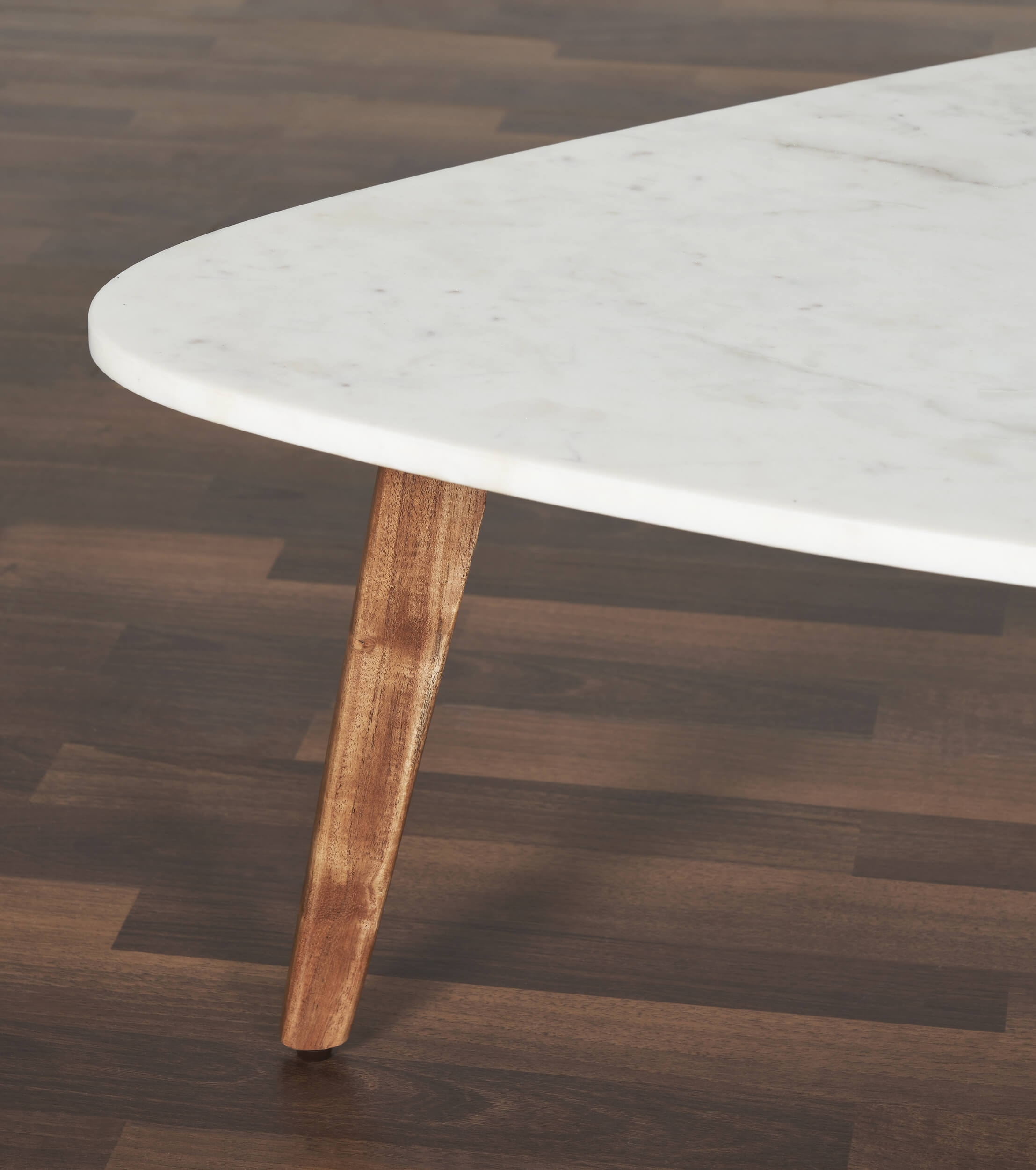 Nero Authentic Marble Triangular Coffee Table w/ Wood Legs